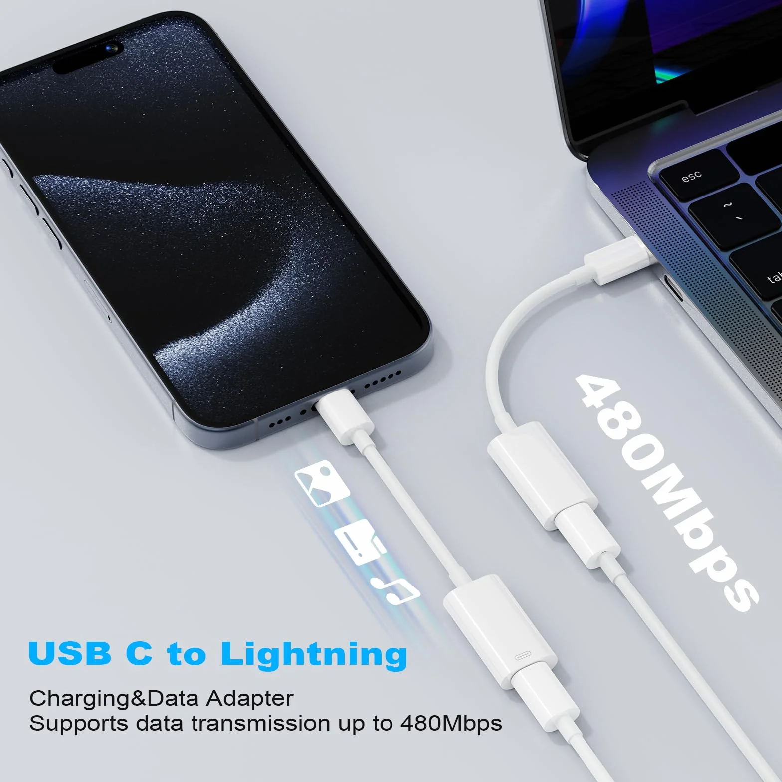 AXFEE Adapter słuchawkowy USB C na Light-ning typu C na Light-ning, do i-Phone 15 i-Pad Air i-Pad Mini 6 MacBook, Galaxy S22 ULT, ładowanie 3 w 1, transfer danych/adapter