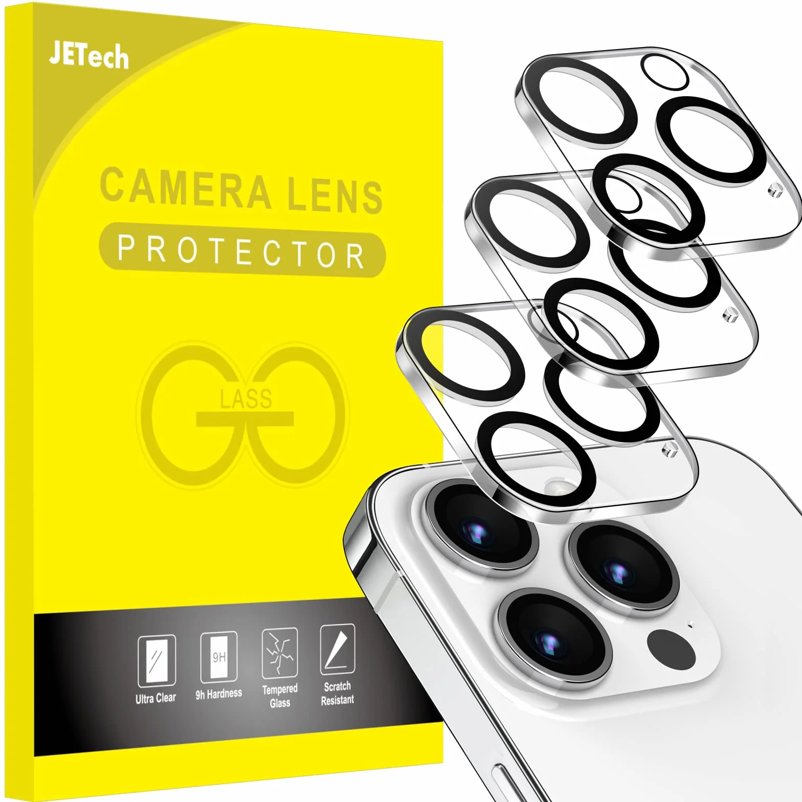 JETech Osłona Obiektywu Aparatu dla iPhone 14 Pro 6,1 Cala i iPhone 14 Pro Max 6,7 Cala, 9H Szkło Hartowane, Anti-Zarysowania, Etui Przyjazny, Ultra HD Wyraźny, 3 Sztuka