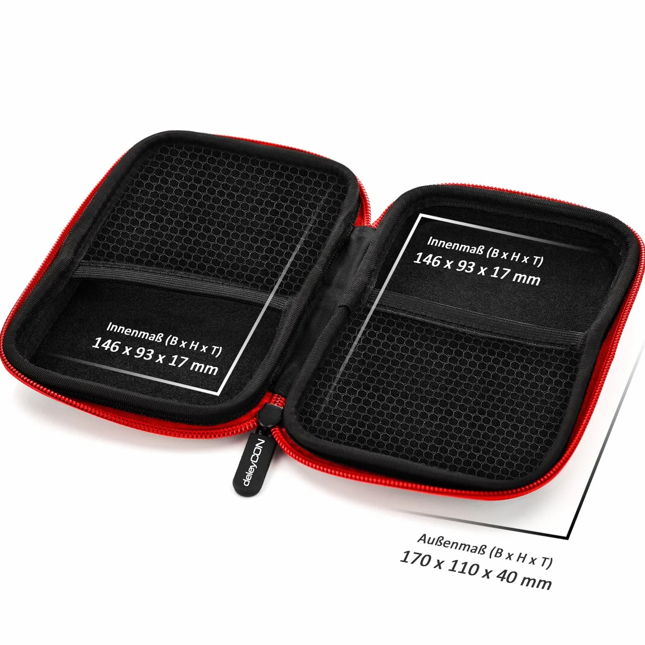 deleyCON Torba Navi Torba Navi Case na Urządzenia Nawigacyjne - 4,3 Cala i 5 Cali (14,6 x 9,3 x 3,4 cm) - Solidna Odporna na Wstrząsy 2 Przegródki Wewnętrzne - Czerwona