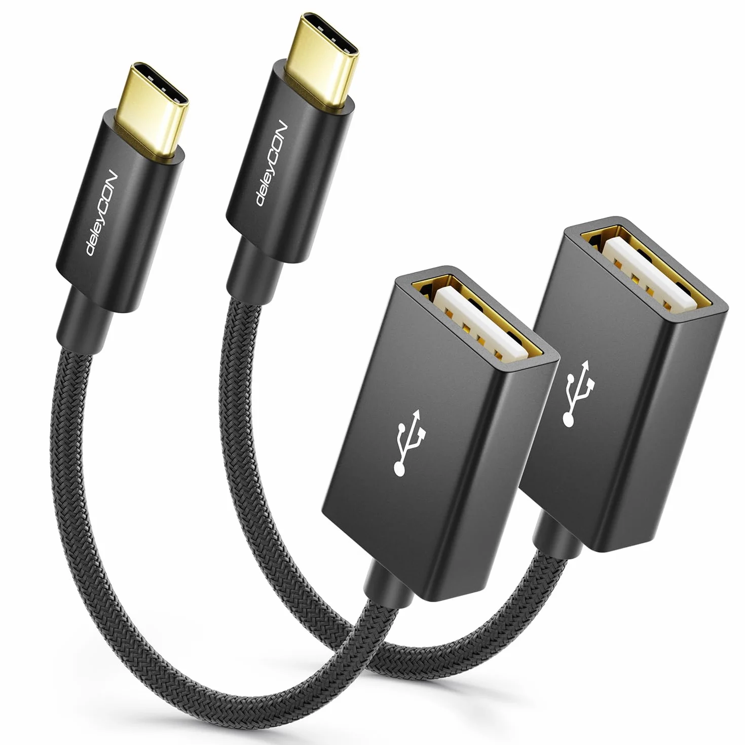 deleyCON 10cm Adapter OTG USB‑C na USB‑A (2 Szt.) - Wtyk USB‑C do Gniazda USB‑A - Kompatybilny z iPhone 17/Air/16 Pro Max/15 Max, iPad, MacBook Pro/Air, Galaxy S25/S24/S23/S22, PC i Komputerami