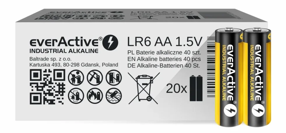 EverActive Baterie AA Pro alkaliczne Mignon LR6, Czarny, Żłty, 40 Sztuk