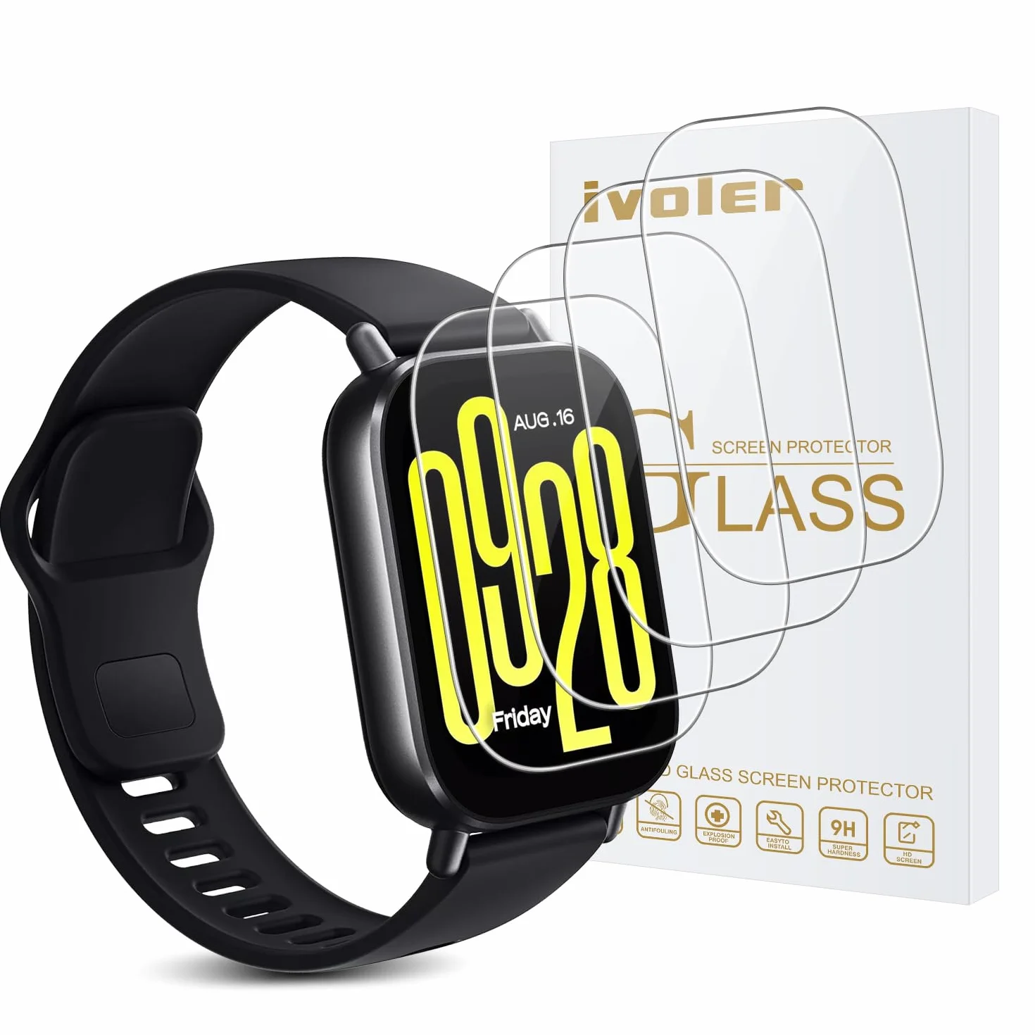 iVoler 4 sztuki szkła hartowanego do Xiaomi Redmi Watch 5 Active (nie dla Redmi Watch 5), ochrona ekranu, twardość 9H, odporność na odciski palców, wyraźny HD