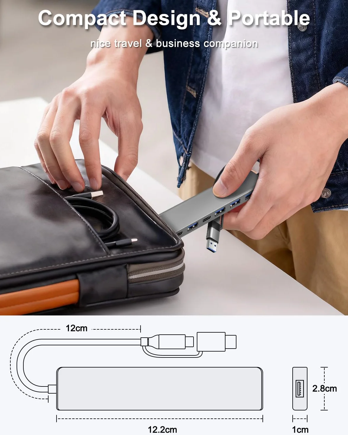 DEMKICO 7-w-1 Hub USB z podwójnym złączem USB-A i USB-C, 1× USB 3.0, 4× USB 2.0, 2× porty danych USB-C, szybki adapter wielourządzeniowy do laptopów, tabletów i telefonów
