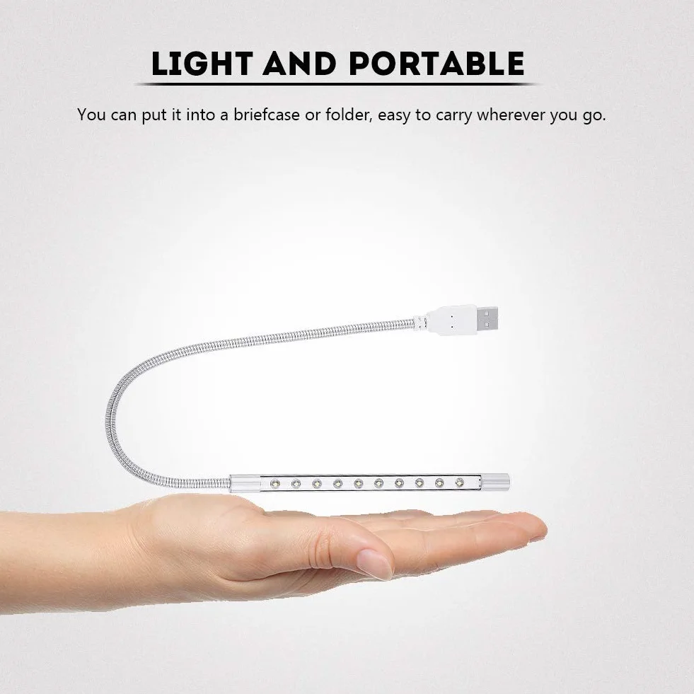 Lampa do Laptopa LED 1W USB Przenośna Klawiatura 10 Szt. Srebro