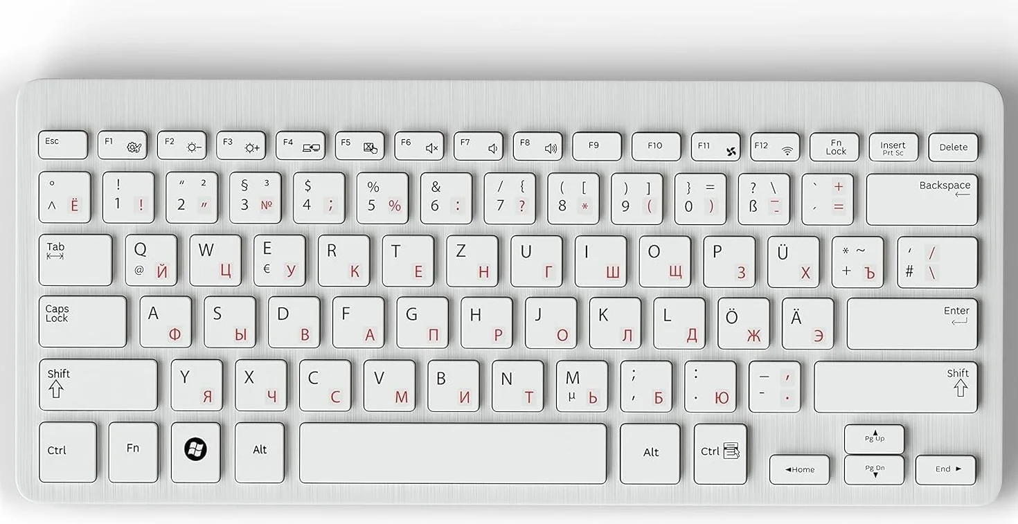 Naklejki na klawiaturę rosyjskie ukraińskie przezroczyste laminowane matowe 5x6mm czerwony