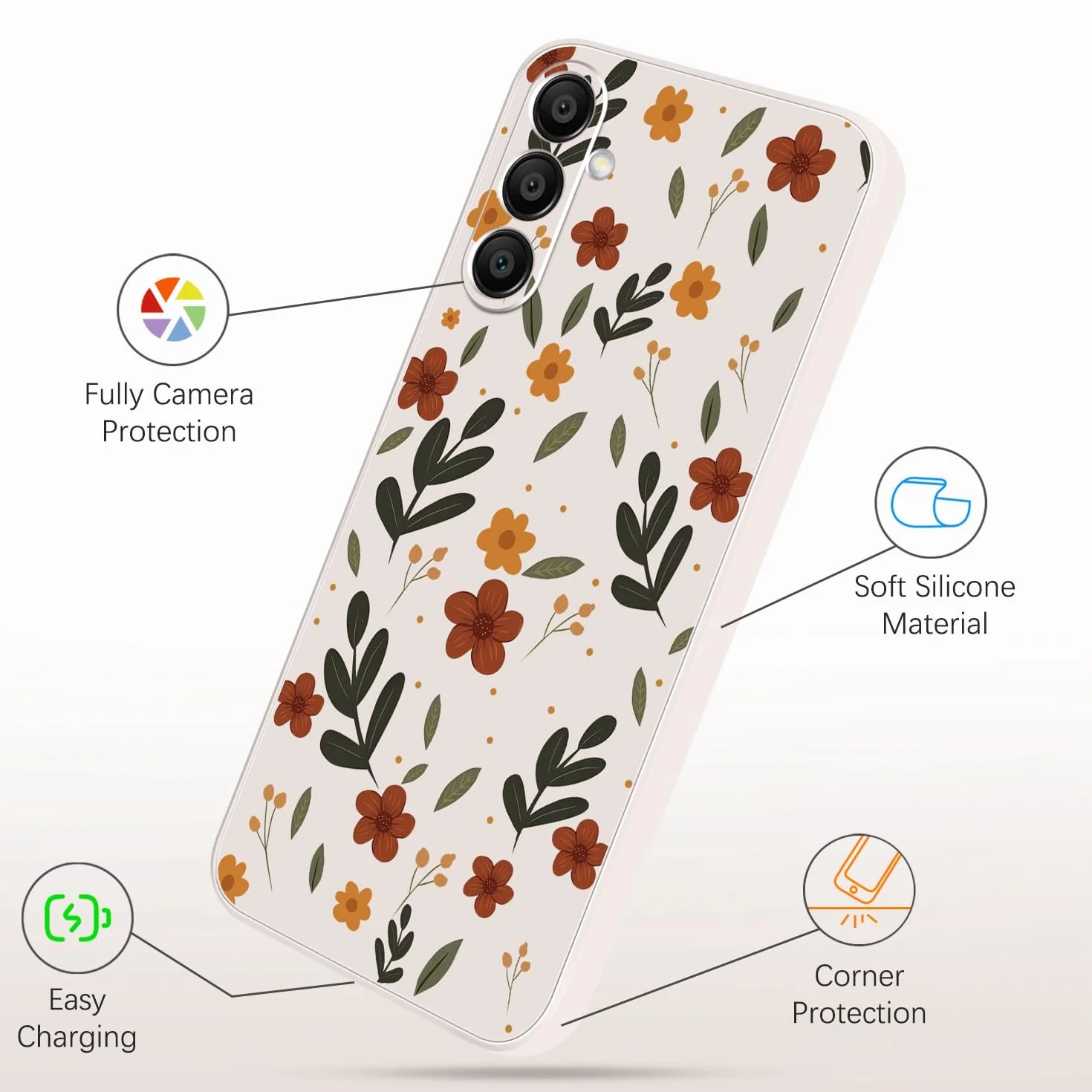 Samsung Galaxy S25 silikonowe etui ochronne z wzorem kwiatowym Liście kwiaty