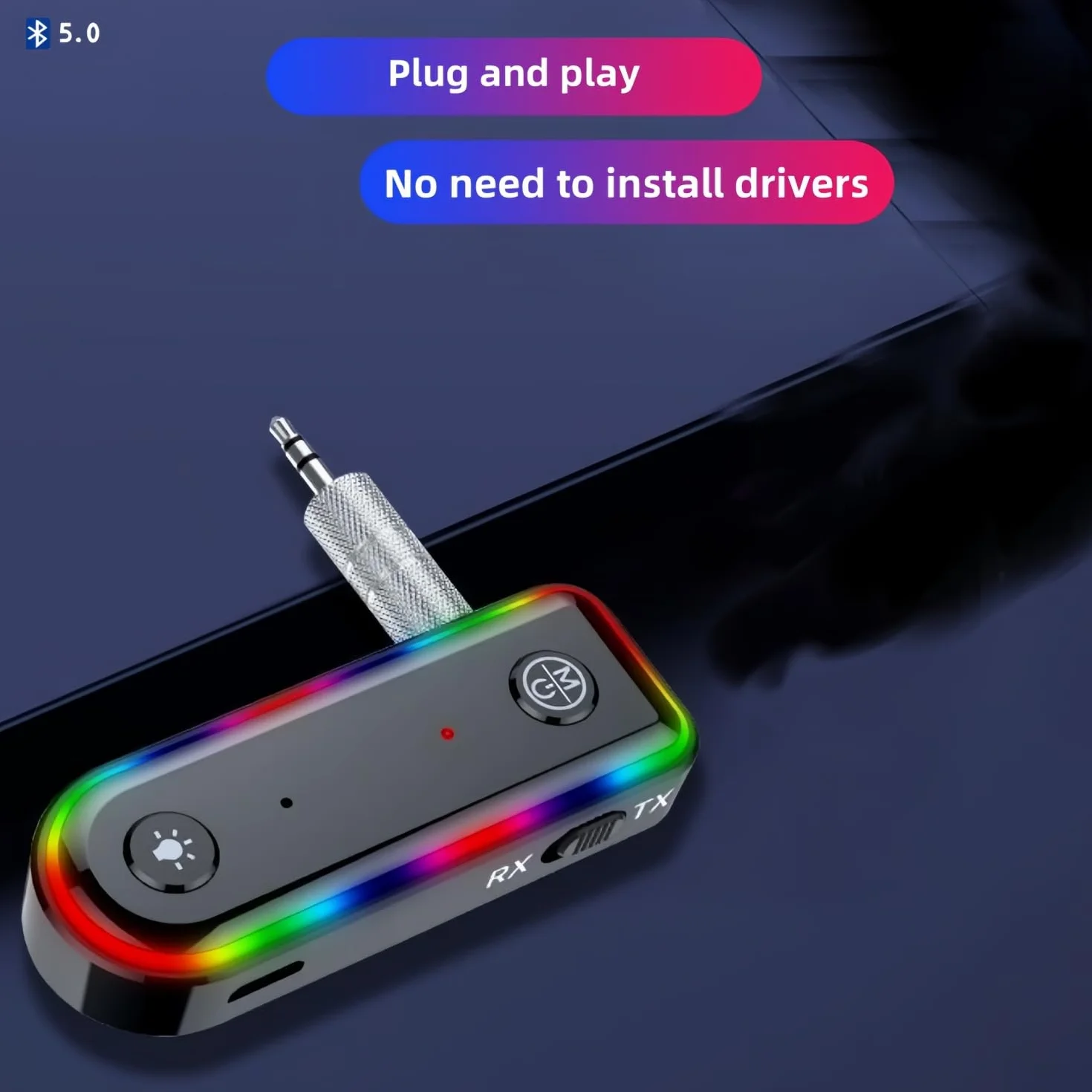 Samochodowy odbiornik Bluetooth5.0 Adapter Audio samochodowy, adapter AUX Bluetooth, redukcja szumów dla telewizora, głośników, PC i słuchawek