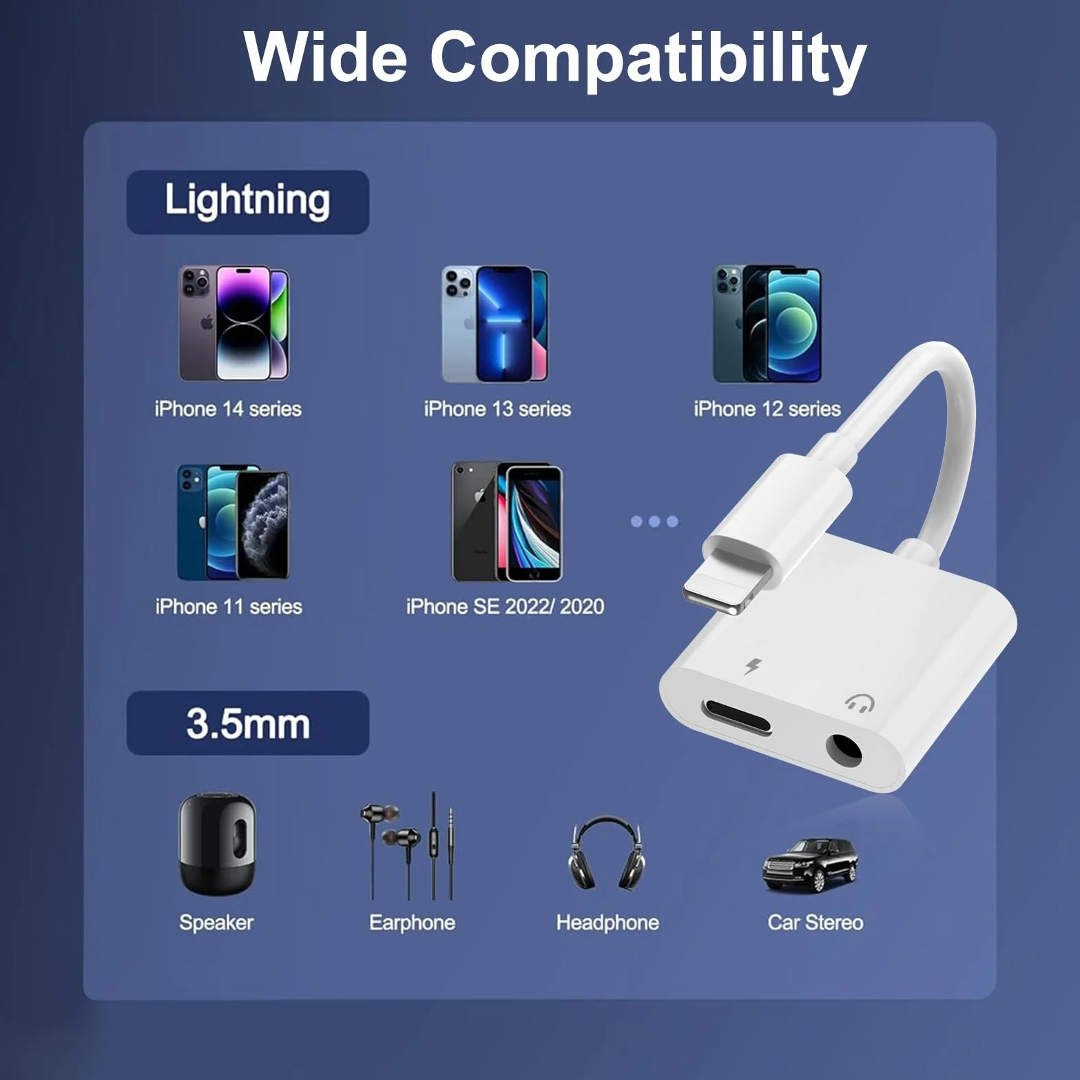 Oliveria Adapter Lightning na jack 【Certyfikat MFi】 dla iPhone, słuchawki, adapter AUX i kabel audio 3,5 mm, konwerter gniazda słuchawkowego 3,5 mm, kompatybilny z iPhone 14/13/12/11/X/XS/XR/8/7