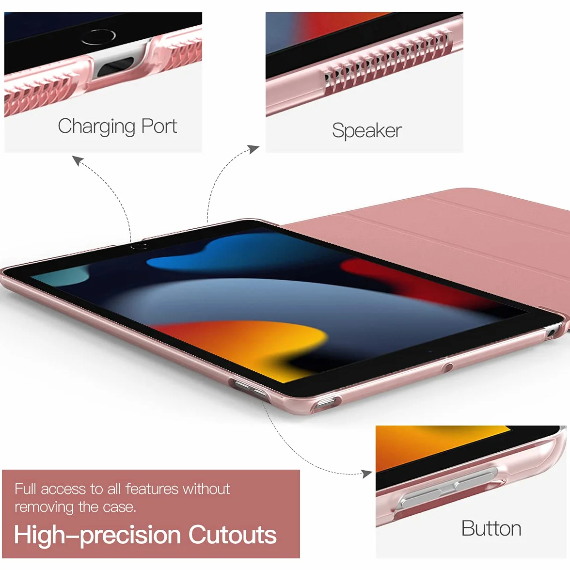 TiMOVO Case for iPad 9th Generation 2021/iPad 8th Generation 2020/iPad 7th Generation 2019, Ultra Thin Translucent Protective Smart Cover with Auto Sleep/Wake for iPad 10.2 Inches, Rose Gold