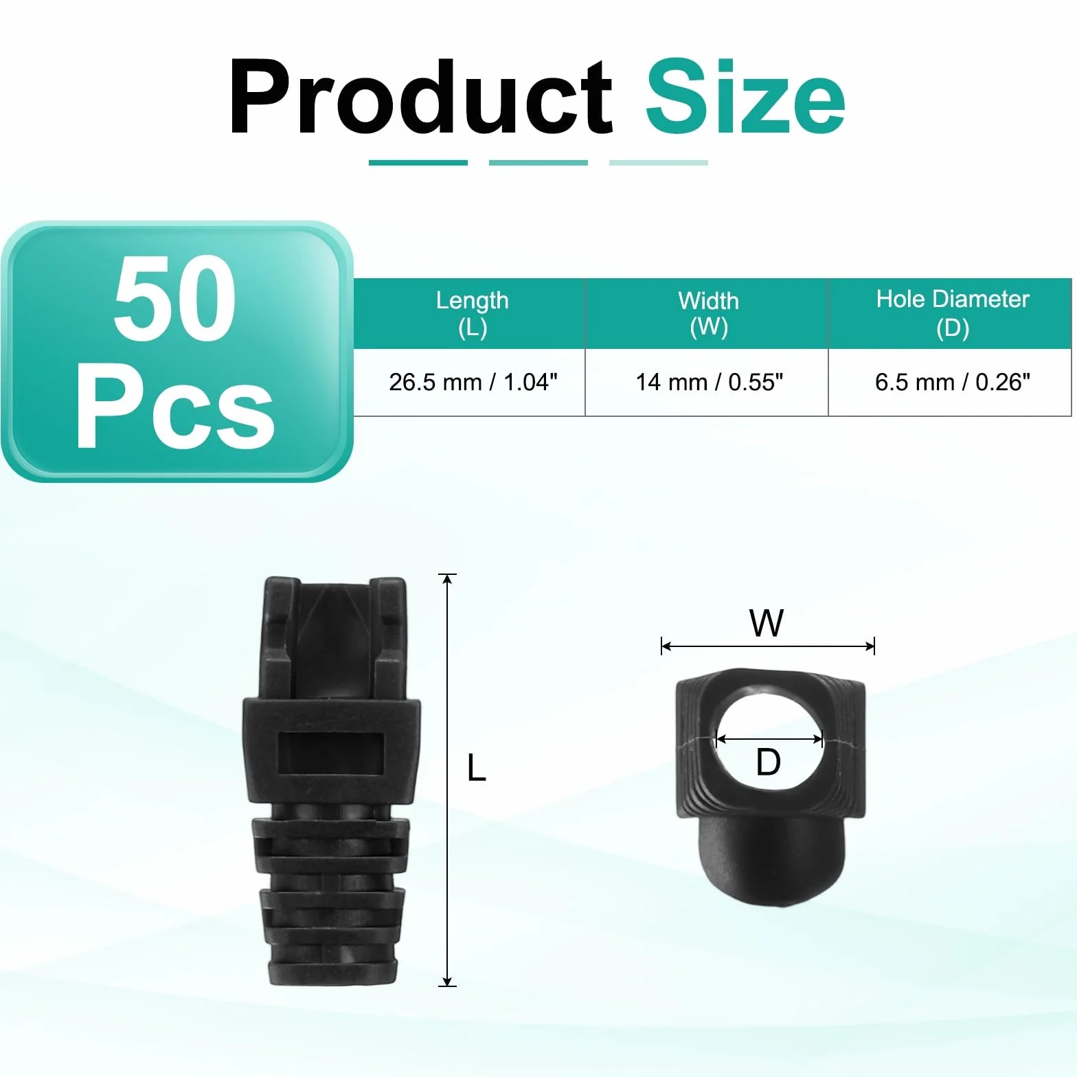 PATIKIL Osłona wtyczki RJ45 50 szt. Cat5 Cat5E Cat6 Cat7 kabel sieciowy czarna