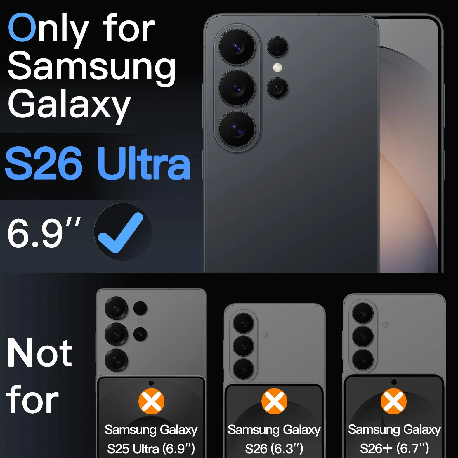 JETech Ochraniacz Obiektywu Aparatu dla Samsung Galaxy S26 Ultra, 9H Szkło Hartowane Metalowy Indywidualny Pierścień Osłona, HD Przejaśniony, 1 Zestaw (Czarny)