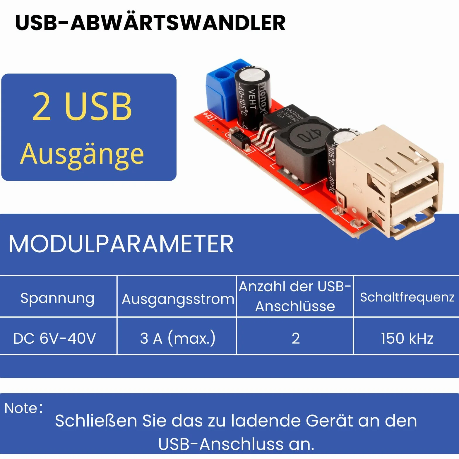 Podwójny konwerter USB DC-DC Step Down Converter 6 V-40 V do 5 V 3 A Buck Buck Power Supply Module (3 sztuki)