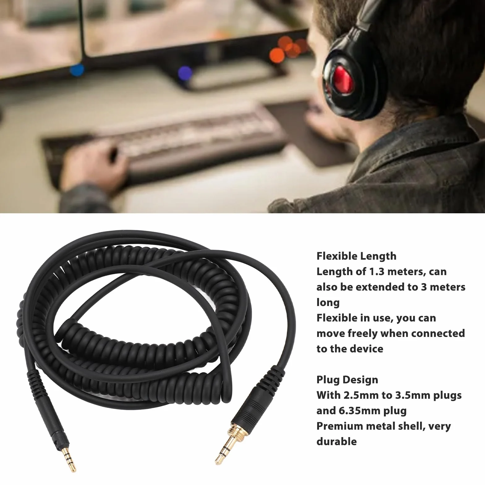 Stalowy Kabel Słuchawkowy Zwijany Sprężynowo HD599 HD569 HD558 HD518