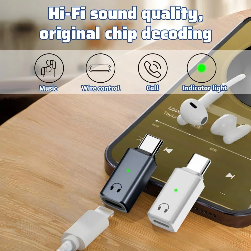 flintronic Adapter audio Lightning na USB-C, przejściówka USB-C na Lightning, adapter audio do iPhone 16 15 Pro Max Plus, iPad Air/Pro/Mini, Samsung Galaxy S24 S23, Pixel
