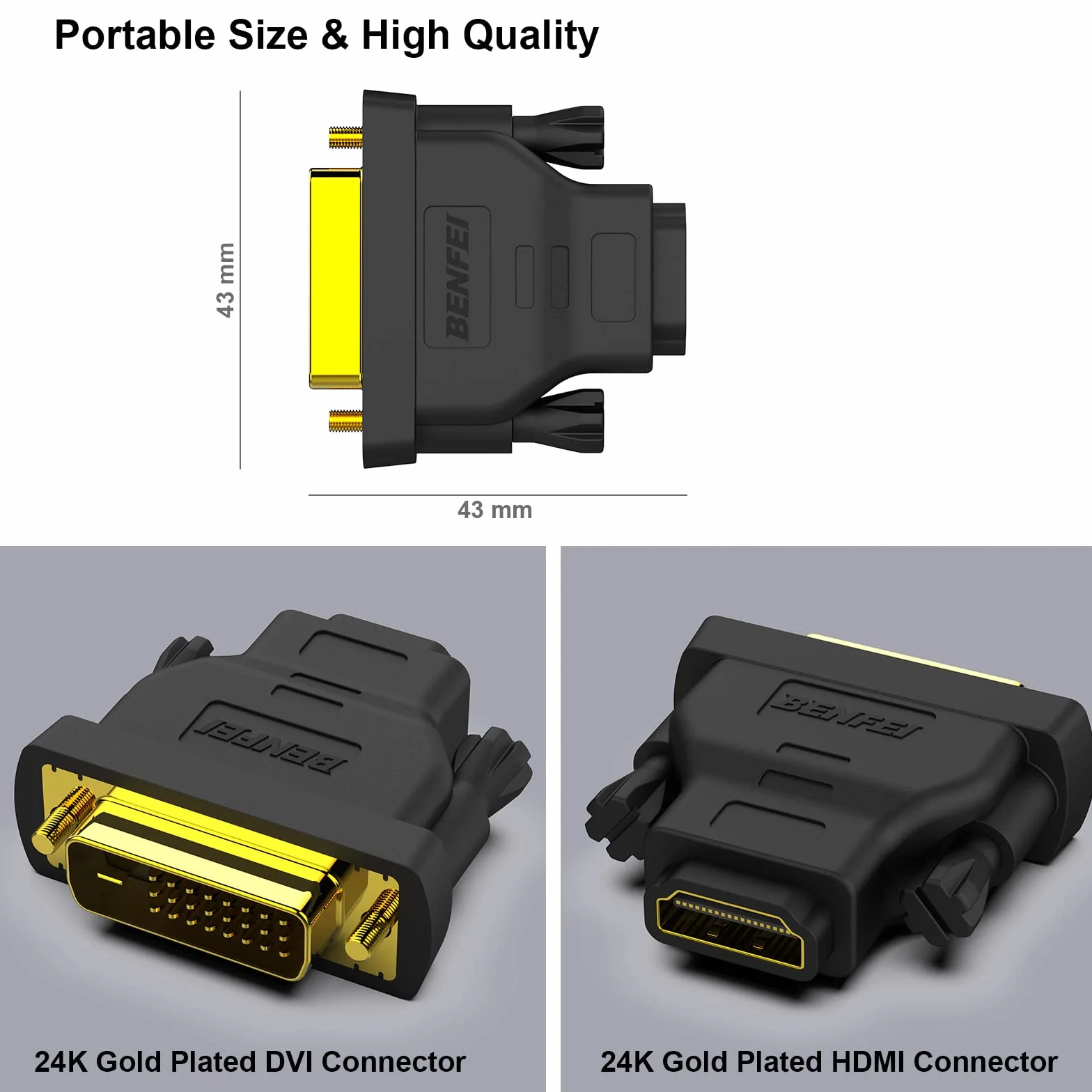 BENFEI Adapter DVI na HDMI 2 Sztuki Czarny Złoty