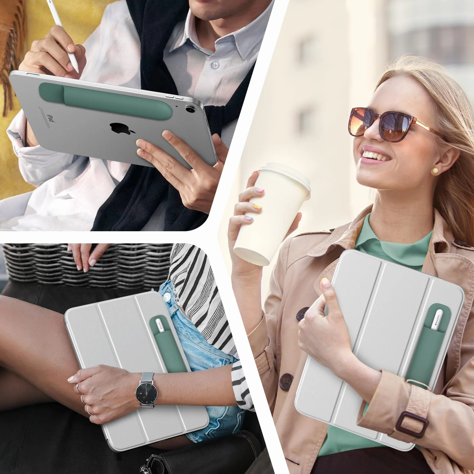 MoKo Universal Stylus Holder, Adhesive Silicone Pencil Protected Sleeve Compatible with Pencil Pro&1st&2nd Gen&USB-C and Similarly Sized Styluses,Attached to Case for Pencil,Dark Night Green