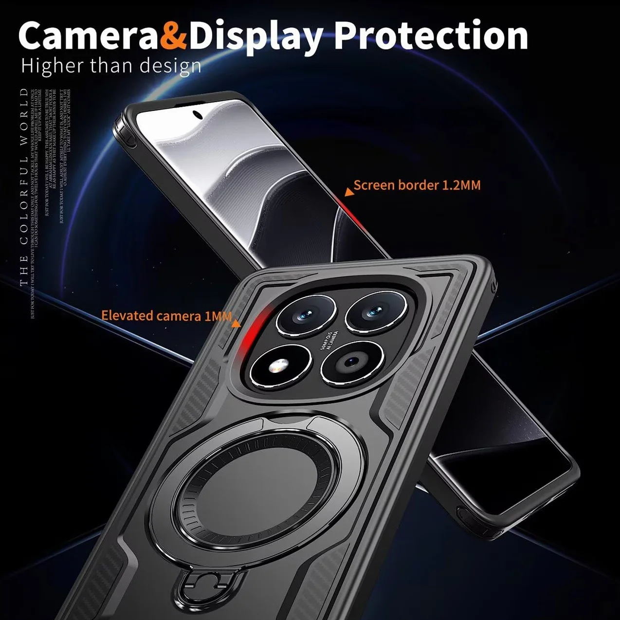 Etui do Xiaomi Redmi Note 14 Pro Plus 5G / Note 14 Pro+ 5G i szkło hartowane*2, wytrzymałe etui z podstawkami i uchwytem na pierścień - czarne