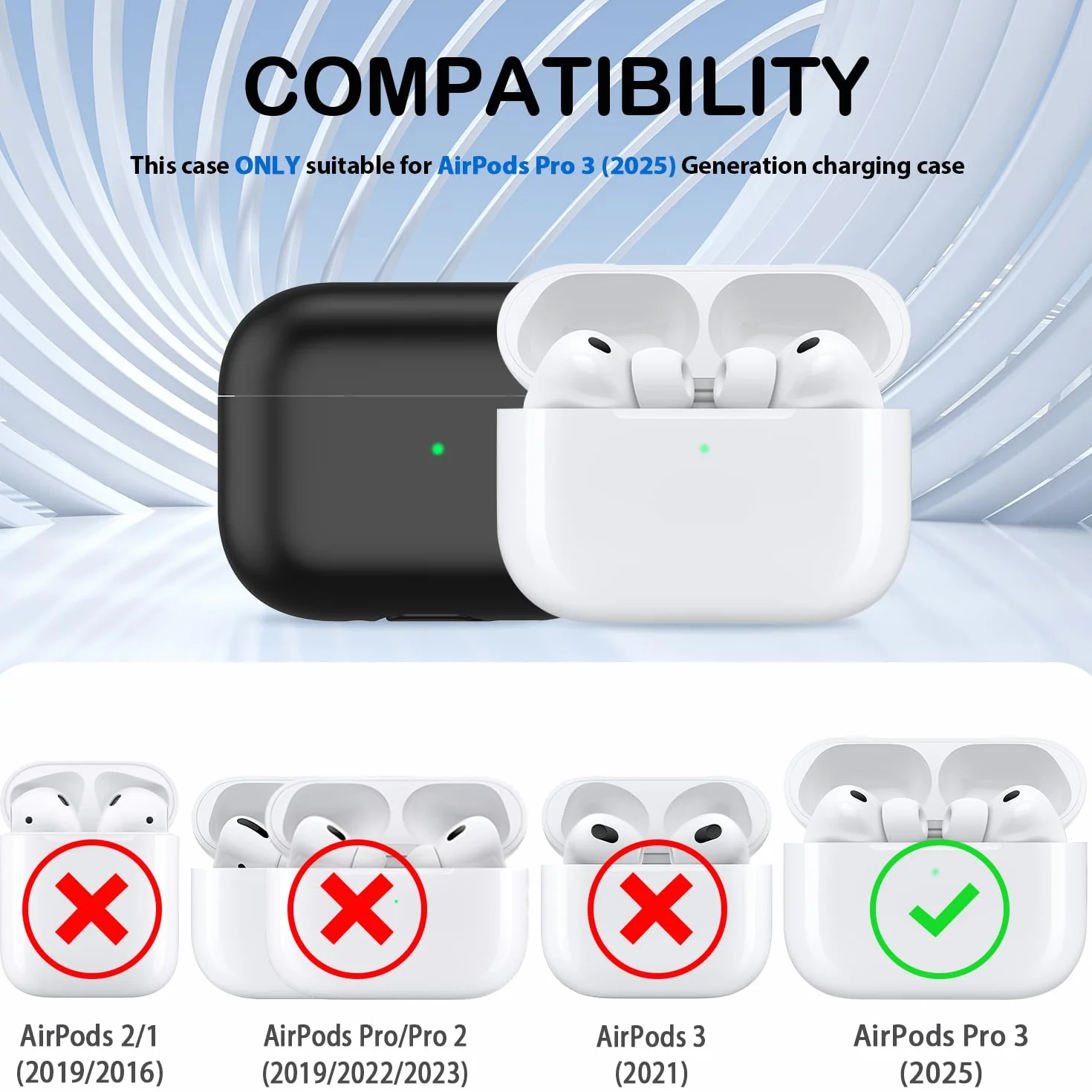 Etui ochronne wojskowej klasy dla AirPods Pro 3, silikonowy pokrowiec amortyzujący upadki, czarny