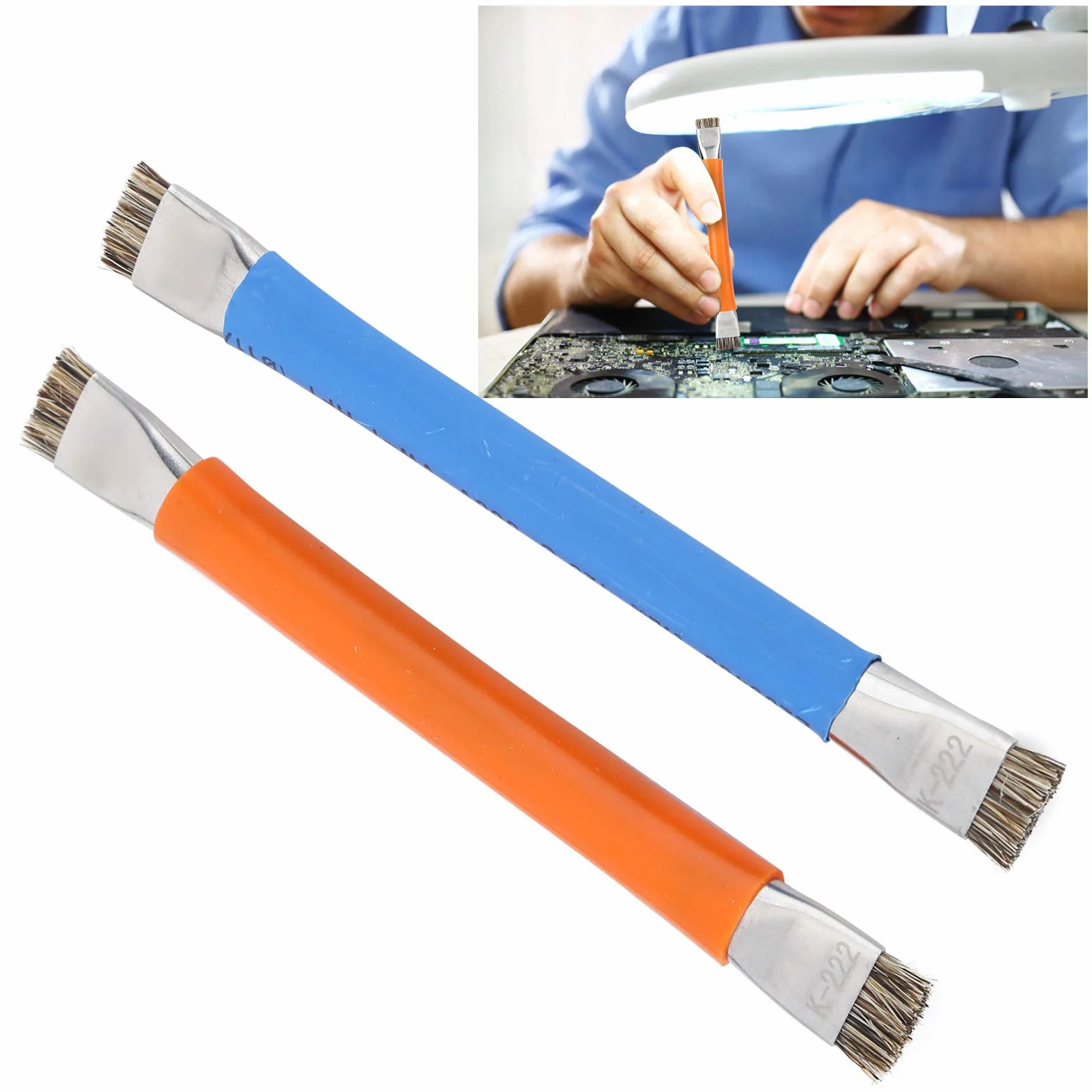 Szczotka Antystatyczna z Podwójną Główką do Czyszczenia Płyty Głównej Telefonu, 2 Ergonomiczne Szczotki do Elektroniki