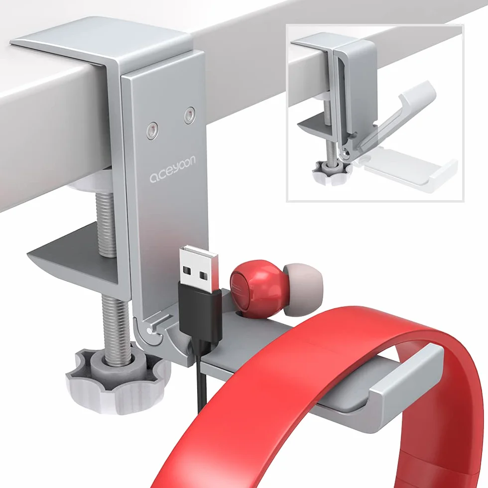 aceyoon składany uchwyt na słuchawki gamingowe z aluminium organizer na kable (srebrny)