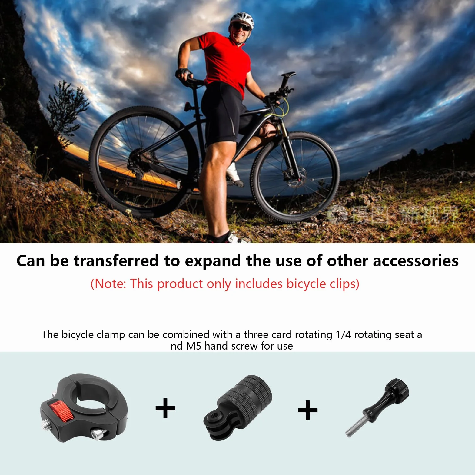 Obrotowy o 360° uchwyt na kierownicę rowerową do Gopro, klips do kamery rowerowej ze śrubą 1/4 cala, kompatybilny z DJI OSMO i kamerami akcji