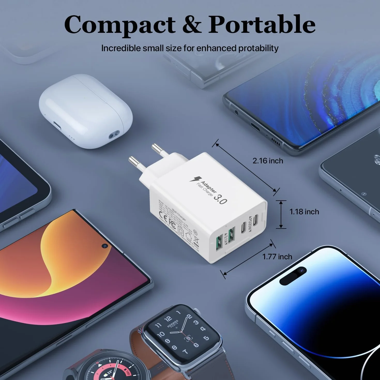 Ładowarka USB C 40W 4-portowa stacja-ładowania z USBC i USBA szybkiego ładowania PD+QC kompatybilna z iPhone 16/15/14/13/12/Pro Max/XS/XR
