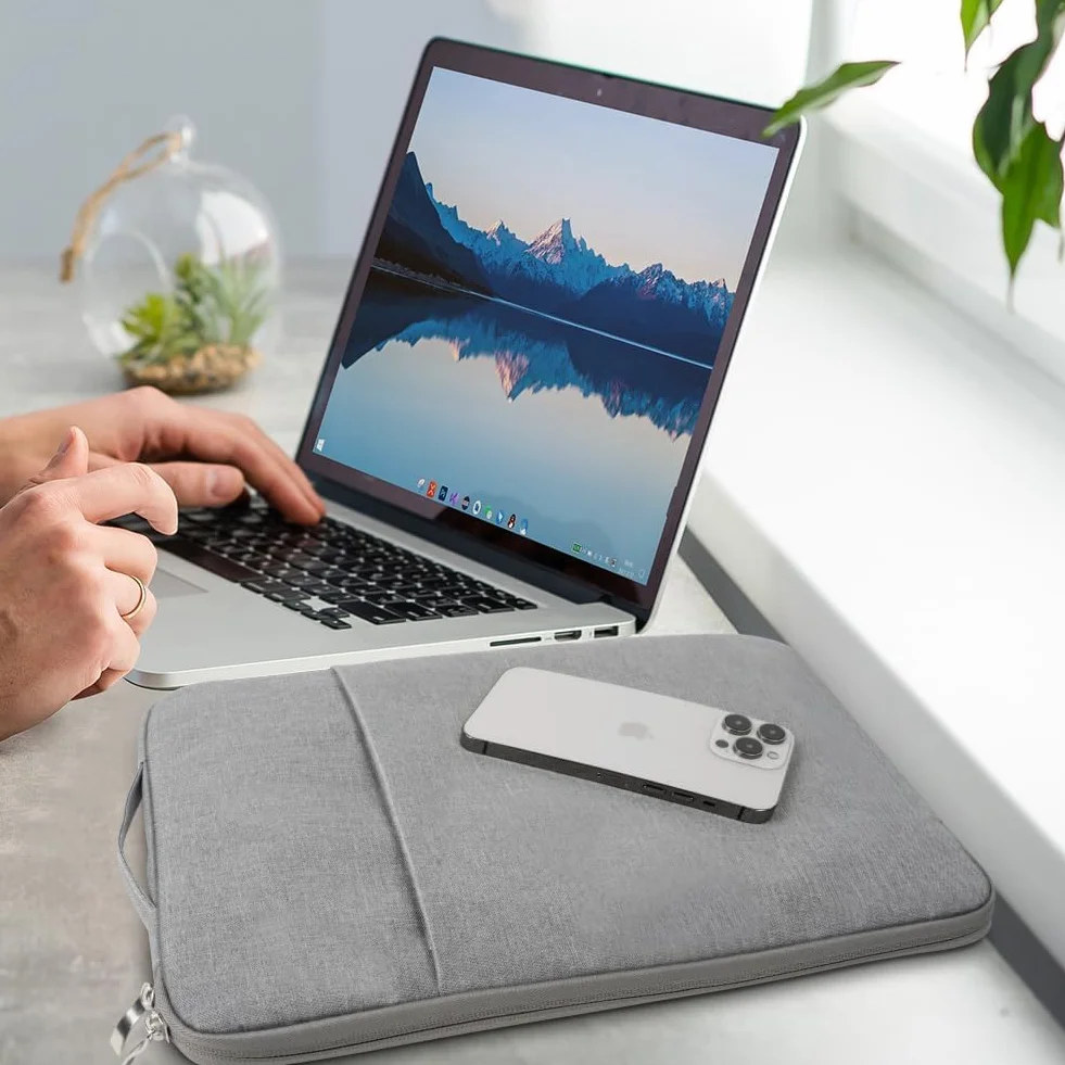 Flintronic Pokrowiec na laptopa 13 cali, wodoodporny pokrowiec na laptopa, przenośna męska torba na laptopa z kieszeniami i przegródkami, kompatybilna z MacBook, Asus, Dell, HUAWEI 13 cali (jasnoszary