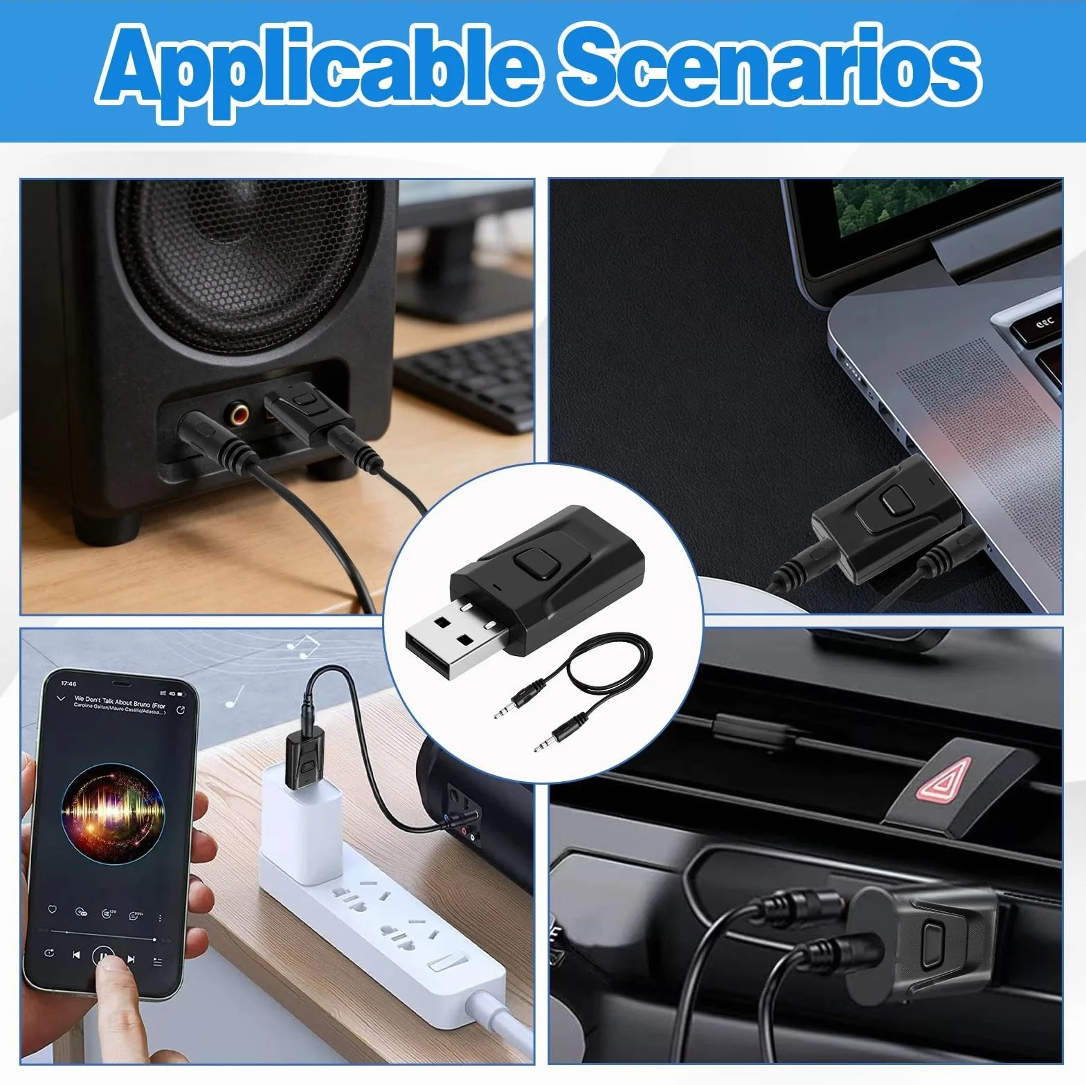 HENGBIRD Adapter Bluetooth USB 5.0 2 w 1 USB Bluetooth nadajnik audio TV adapter Bluetooth adapter TV USB Bluetooth Auto Audio 3,5 mm Low Latency Transmiter Receiver do PC, słuchawek, głośników