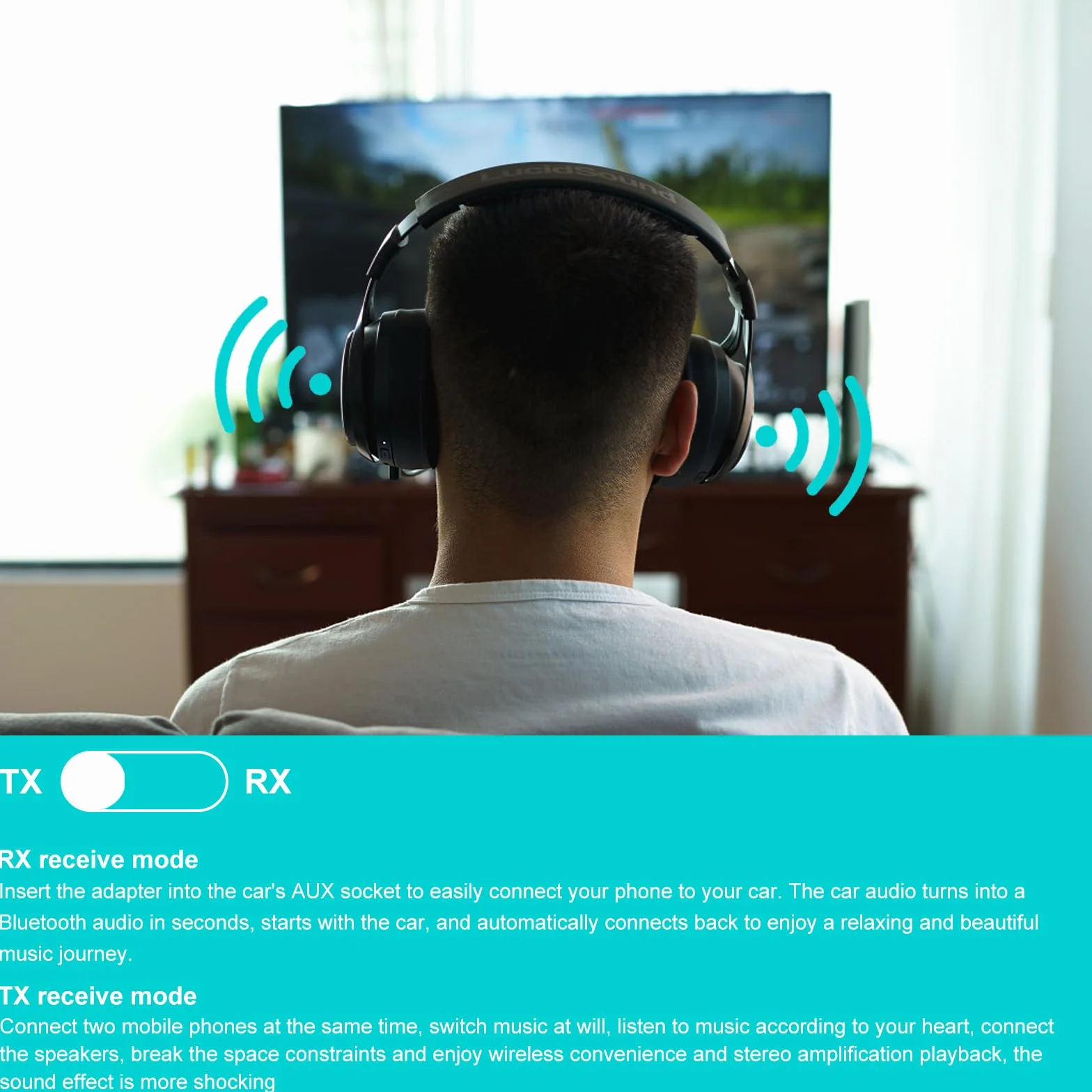 HENGBIRD Nadajnik Bluetooth 5.0, Adapter Odbiornika Bezprzewodowego 2 W 1, Jack 3,5 mm, Kompatybilny Z TV/PC/Stereo/Maiso