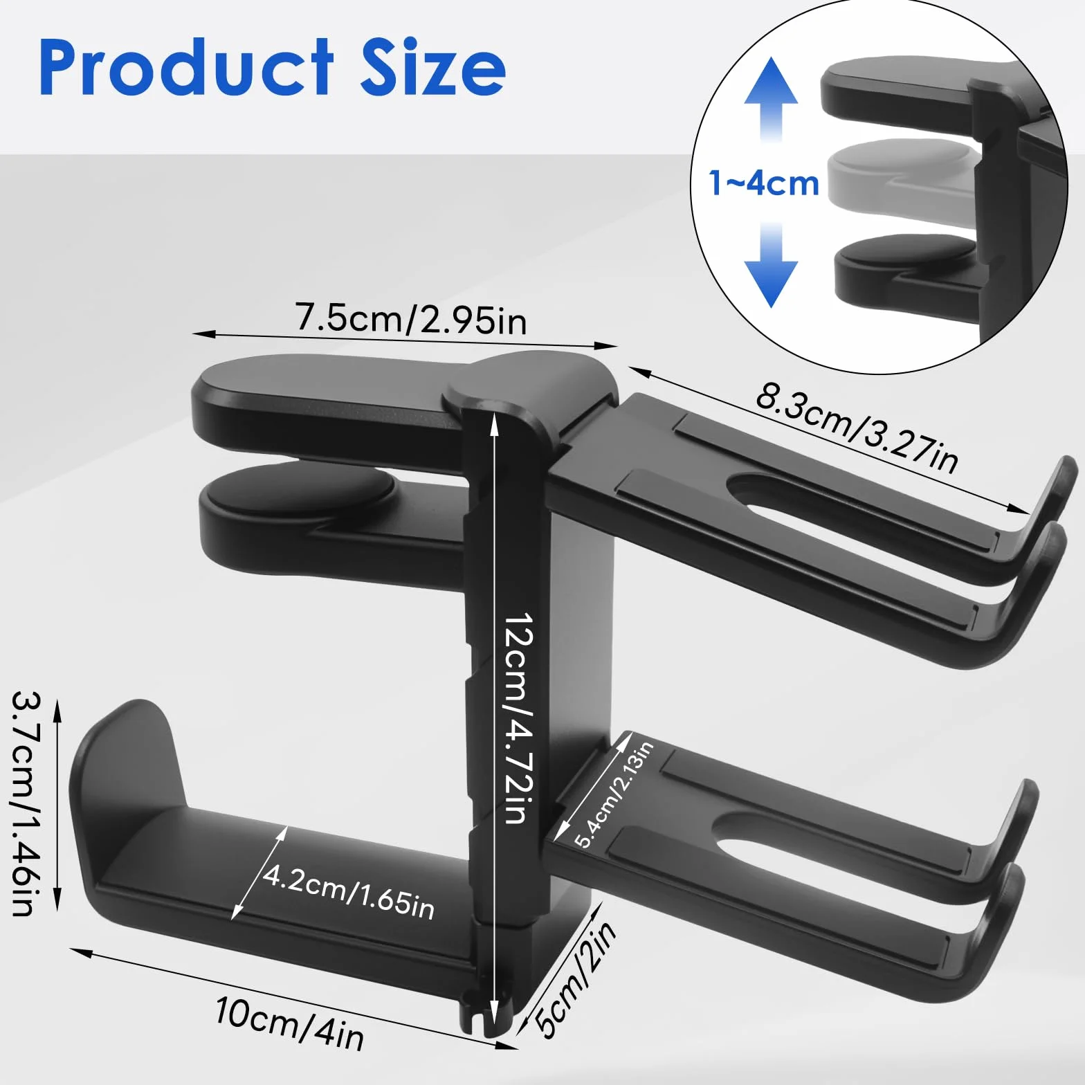 Uchwyt na słuchawki i kontroler 2 w 1 – uchwyt na słuchawki pod stolik z zaciskiem, obracany o 360°, z klipsem na kabel, podwójna półka na PS5 / Xbox / Switch/PC Gaming, antypoślizgowy, czarny