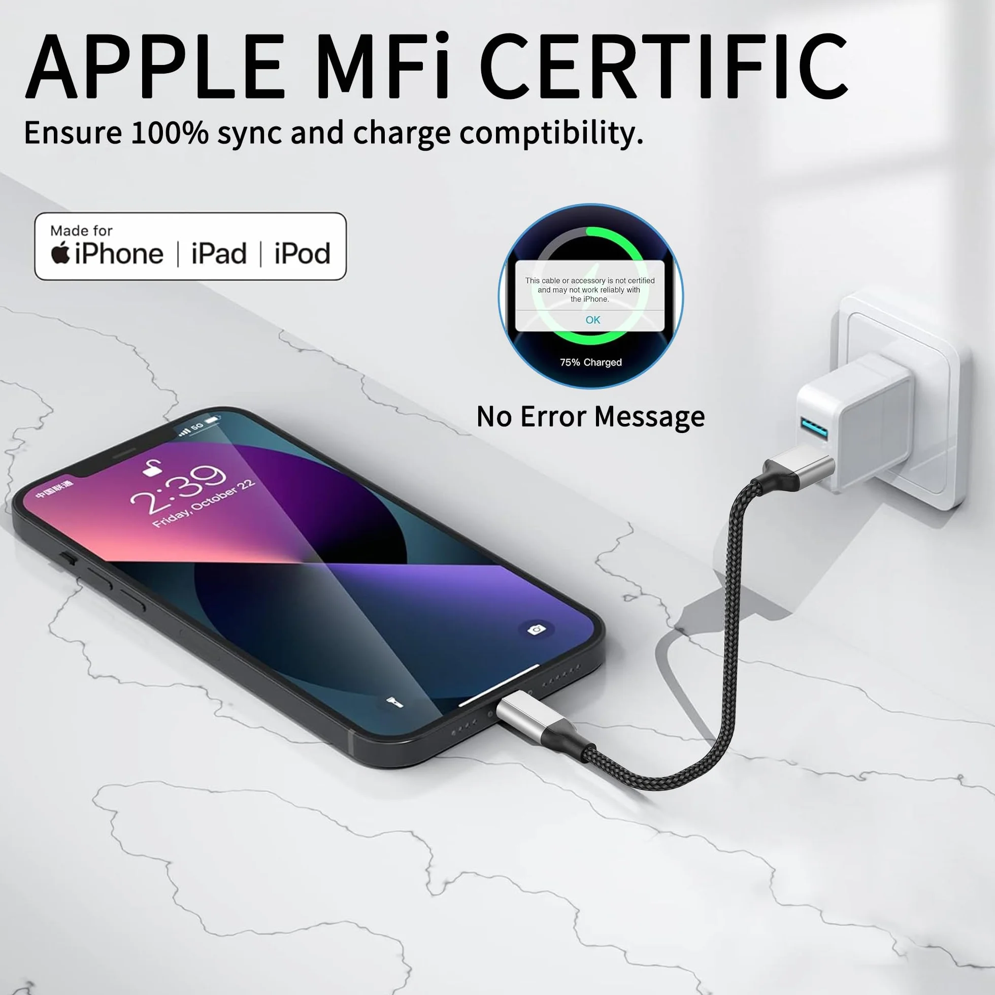 Kabel do ładowania iPhone 20 cm MFi USB na Lightning szybkie ładowanie 3 sztuki