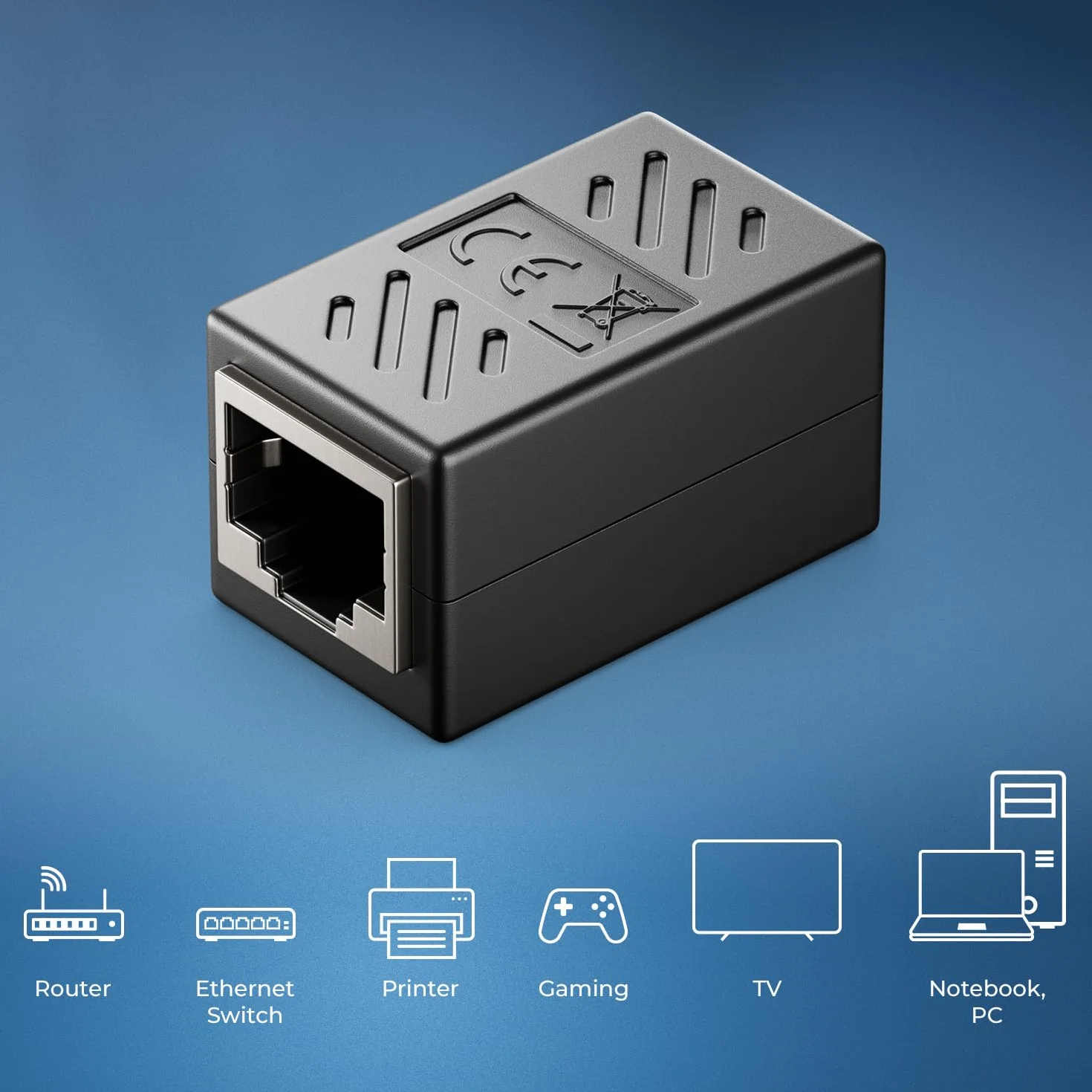 deleyCON RJ45 Złącze Gigabit 1000 Mbit LAN Kabel Przedłużający Ethernet Adapter Cat8 Cat7 Cat6 Cat5 Czarny