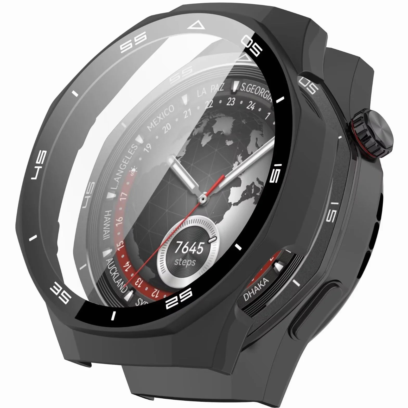 FTRONGRT Etui kompatybilne z Huawei Watch GT 5 Pro 46 mm, PC + folia hartowana, ze skalą, odporne na zarysowania, kompleksowe etui do zegarka Huawei Watch GT 5 Pro 46 mm, czarne