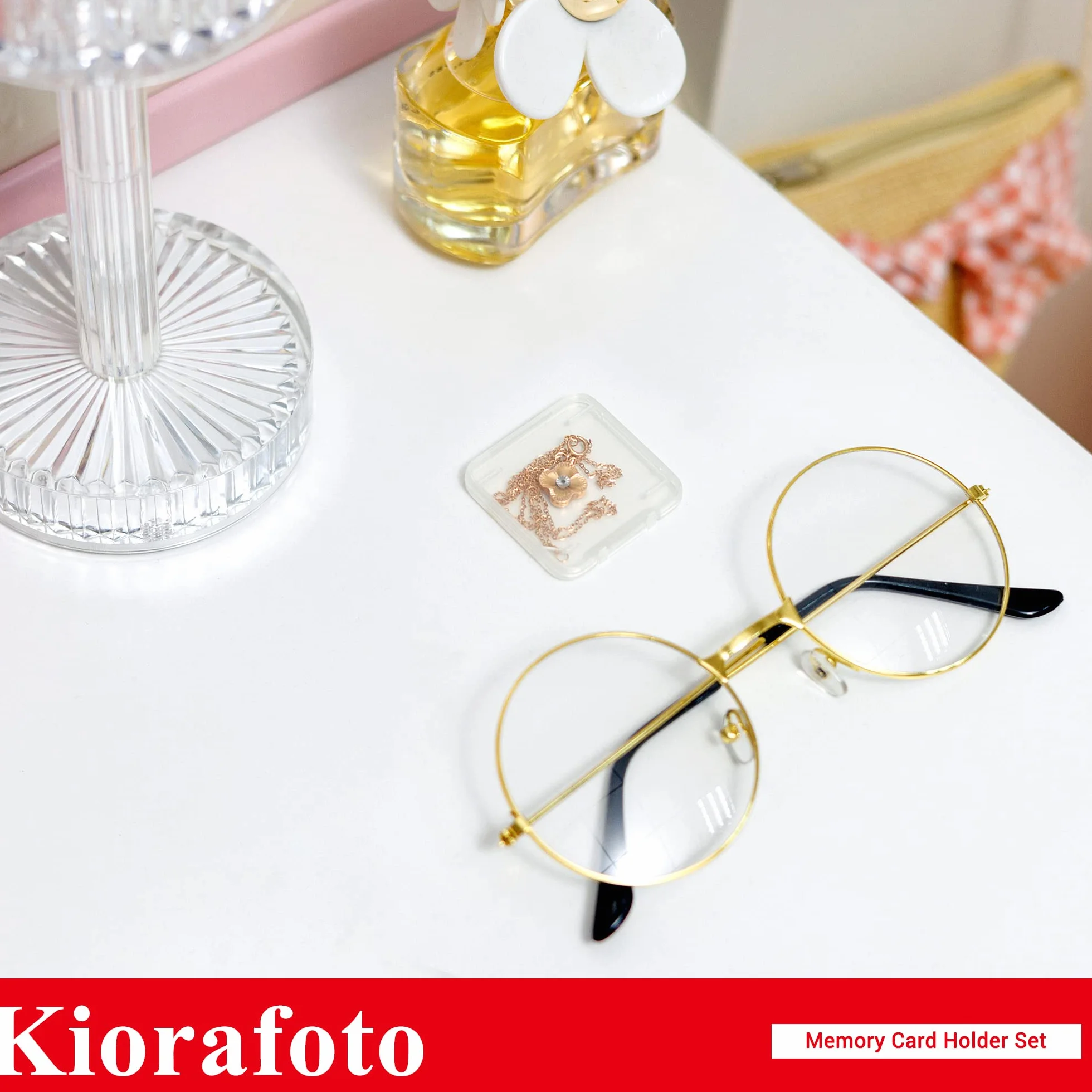 Kiorafoto Wielokolorowe przezroczyste plastikowe etui na karty SD na 24 karty SD SDXC SDHC, przezroczyste, standardowe etui na karty pamięci, pudełko na biżuterię, organizer do przechowywania z