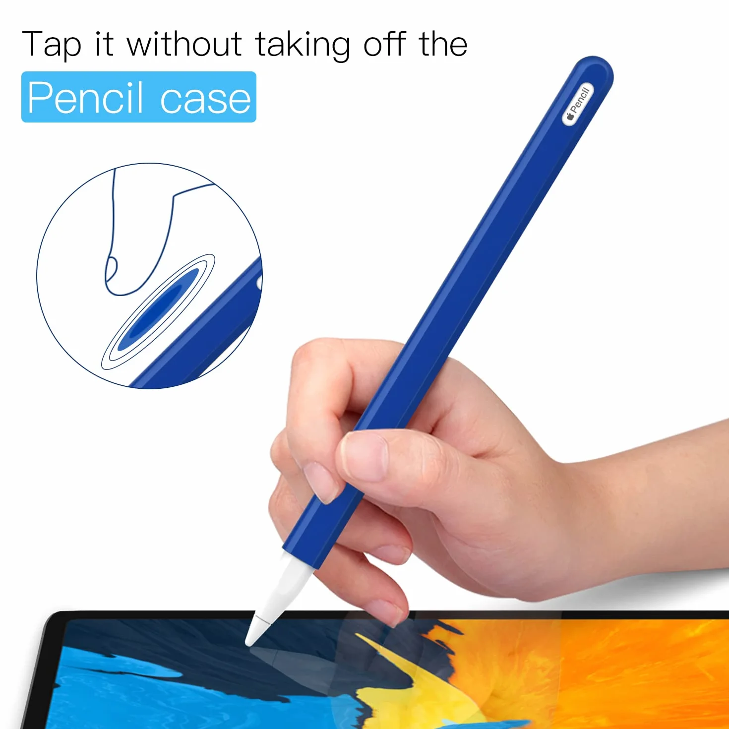 MoKo Pencil Case Compatible with Apple Pencil 2nd Gen, [2 Pieces] Silicone Pencil Holder Sleeve and Nib Cover, Protective Pencil Cover for Apple Pencil 2nd Generation, Dark Blue
