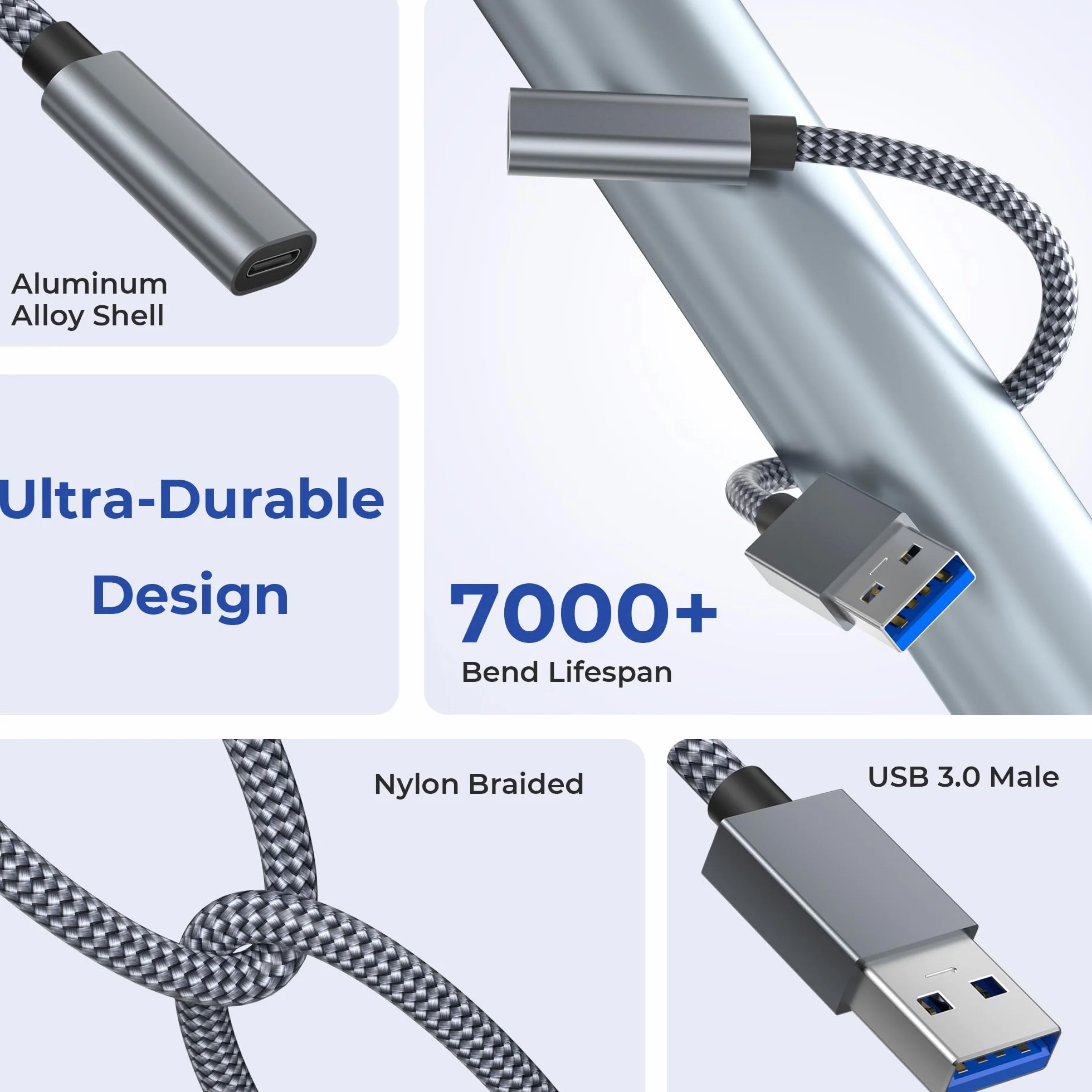 Basesailor Adapter USB 3.0 do USB-C 1 m (2pack),Kabel USB-C żeński do USB-A męski,5 Gbps Type-C do ładowania i danych dla iPhone 17 16 16e 15 Pro Max,iPad Air mini,Samsung Galaxy S25 S24,Z Fold Flip