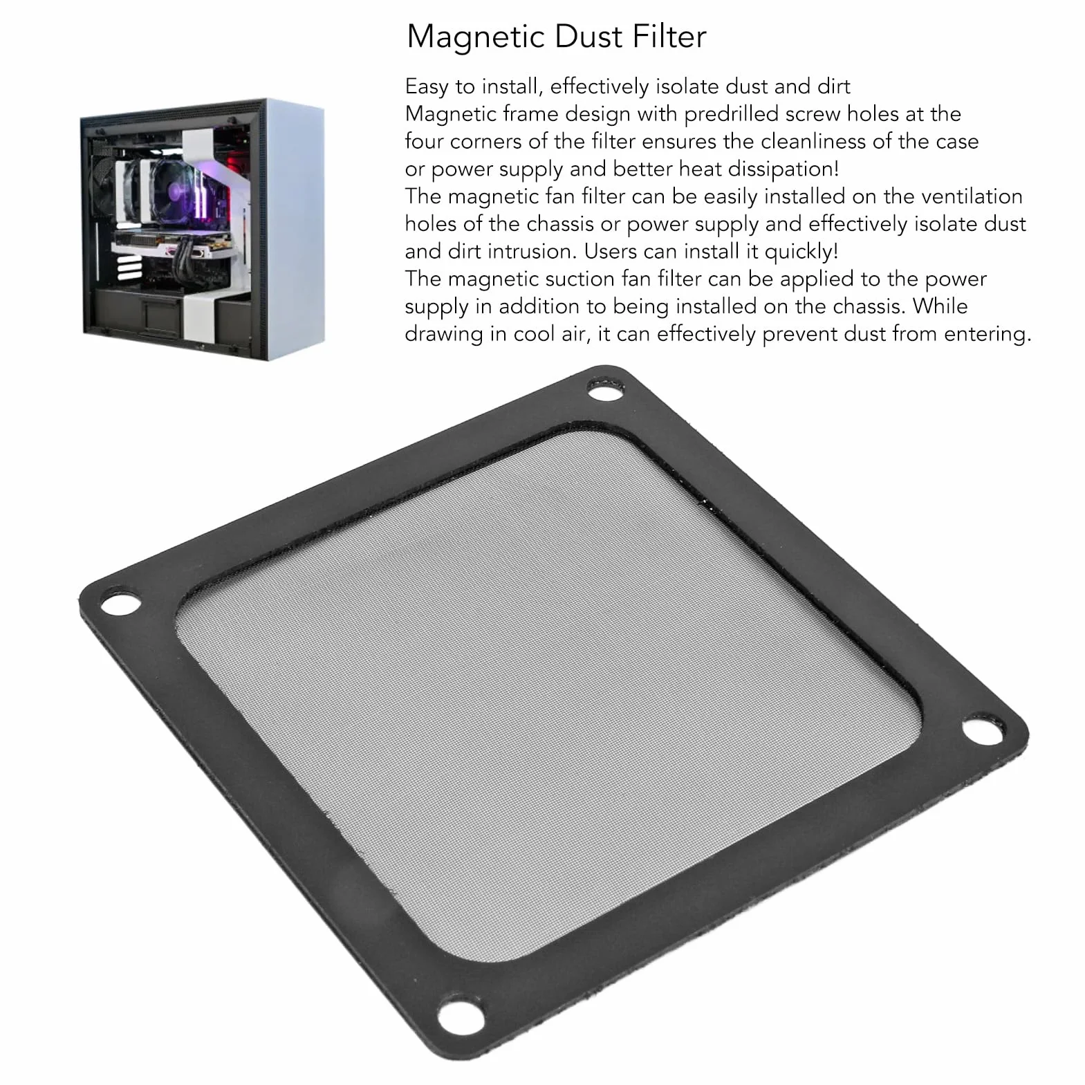 Obudowa Komputera PC Filtr Siatkowy, 5 szt. 80x80mm Wentylator Komputerowy Siatka Filtra Przeciwpyłowego Ramka Magnetyczna Odporna na Kurz Pokrywa Filtra Grille Czarny