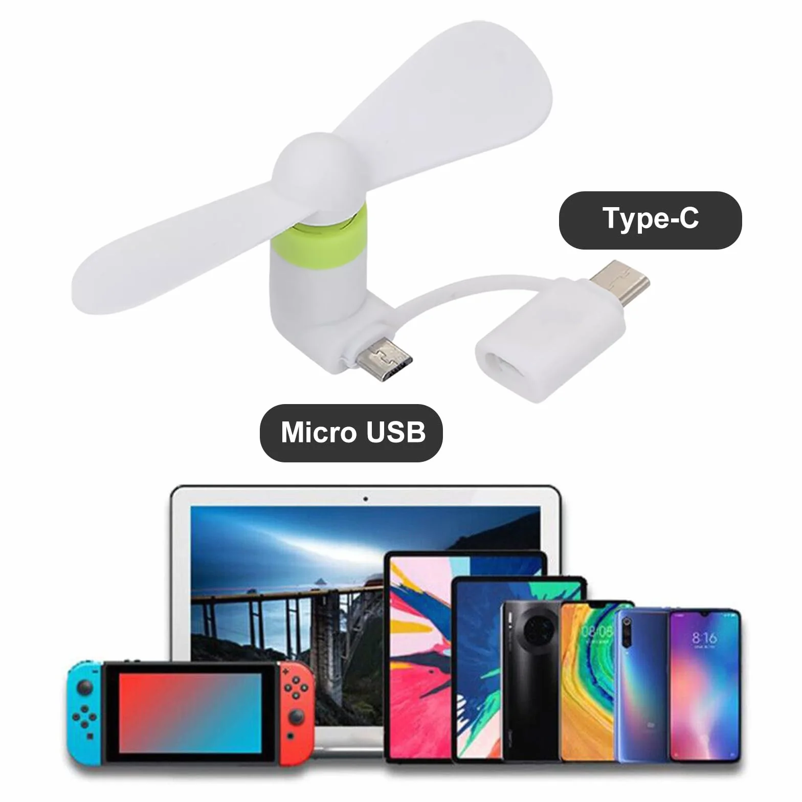 Mini wentylator do telefonu 5 szt. USB 2 w 1 przenośny