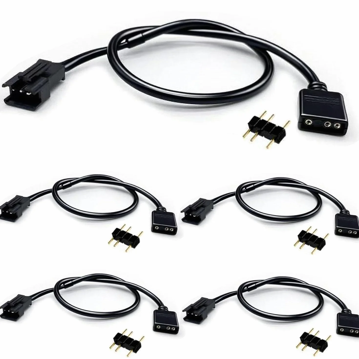 RUNCCI-YUN 5 sztuk Kabel Rozdzielacz 1 do 1 ARGB 5V 3 Pin żeński do SM 3-pinowy męski przedłużacz, rozdzielacz ARGB do wentylatorów RGB i taśm LED (czarny)