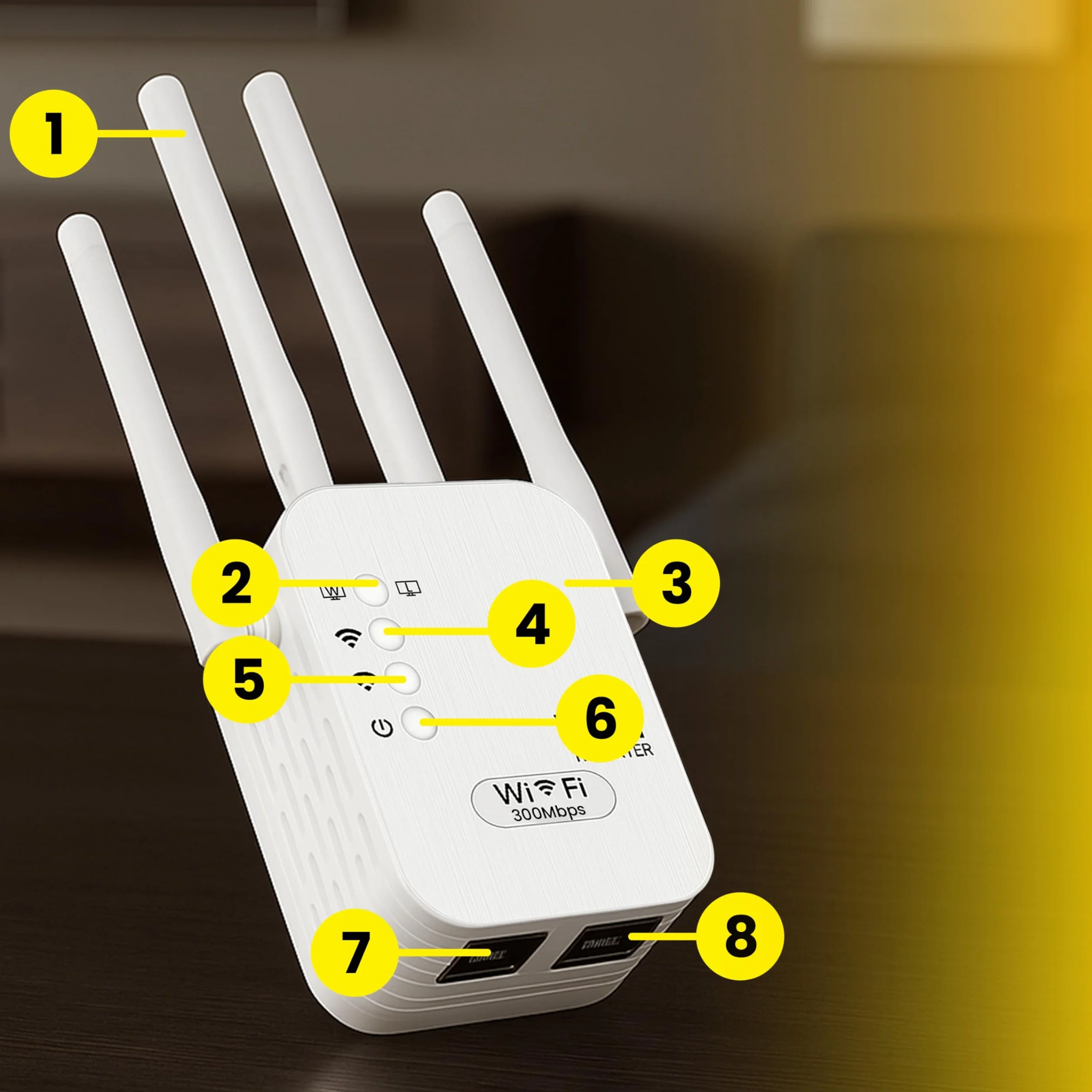 Retoo wzmacniacz sygnału Wi-Fi N 300 Mbit/s 2,4GHz 4 anteny repeater router tryb Access Point Modus WPA/WPA2 WPS funkcja EU wtyczka Biały prosty montaż dla stabilnego połączenia internetowego