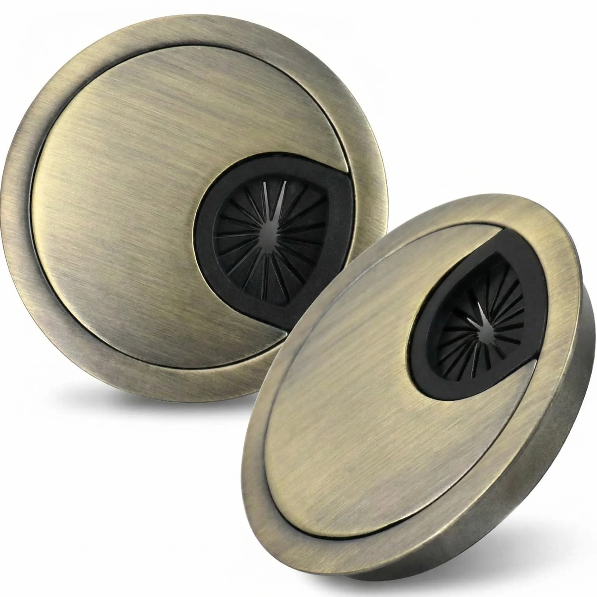 QWORK® 2 Pack 60mm przepust kablowy biurkowy, wylot kabla ze stopu cynku z uszczelką przeciwpyłową do biurek blaty biurowe (brąz)