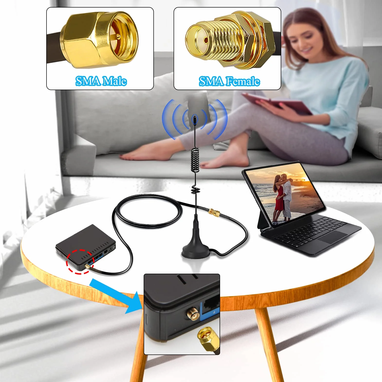 TUOLNK RG174 SMA kabel koncentryczny SMA męski na SMA żeński kabel koncentryczny RF 3,3 stopy (1 m) 3 szt. Adapter SMA Radio Ham, antena 3G 4G LTE, sprzęt SDR, ADS-B, GPS