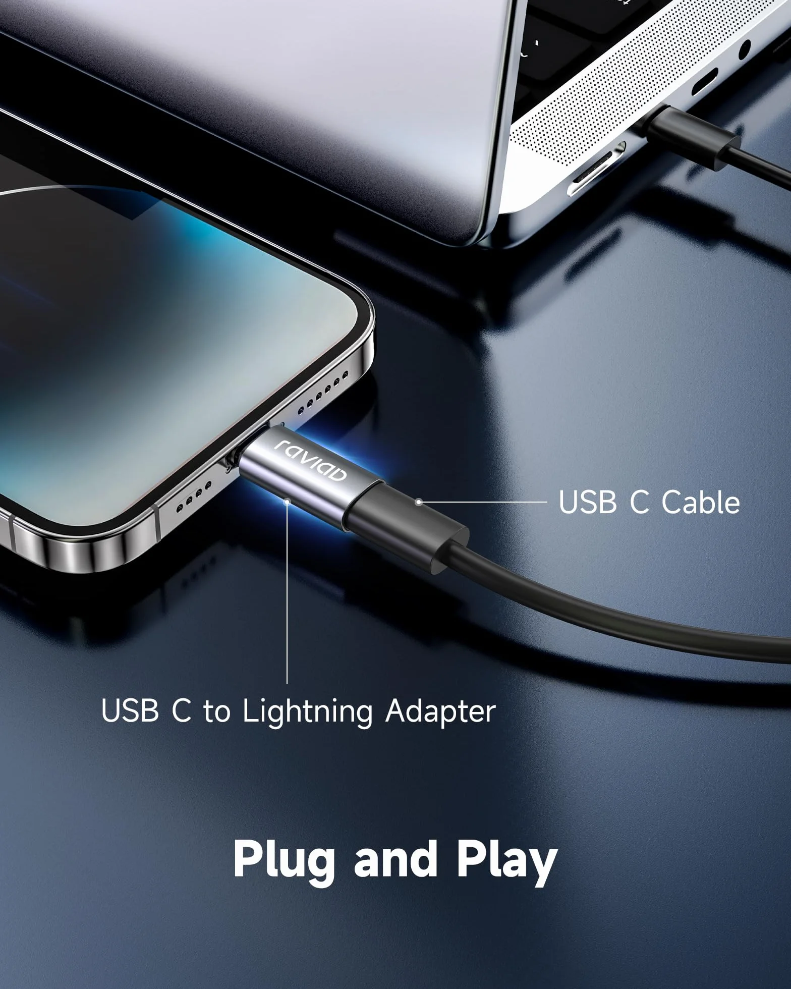 RAVIAD 36W adapter USB C do Lightning (2 sztuki) adapter USB C żeński do Lightning męski, szybkie ładowanie, kompatybilny z iPhone 14 13 12 11 Pro Max, iPad Pro/Air 5/Mini 6, nie do dźwięku/słuchawek