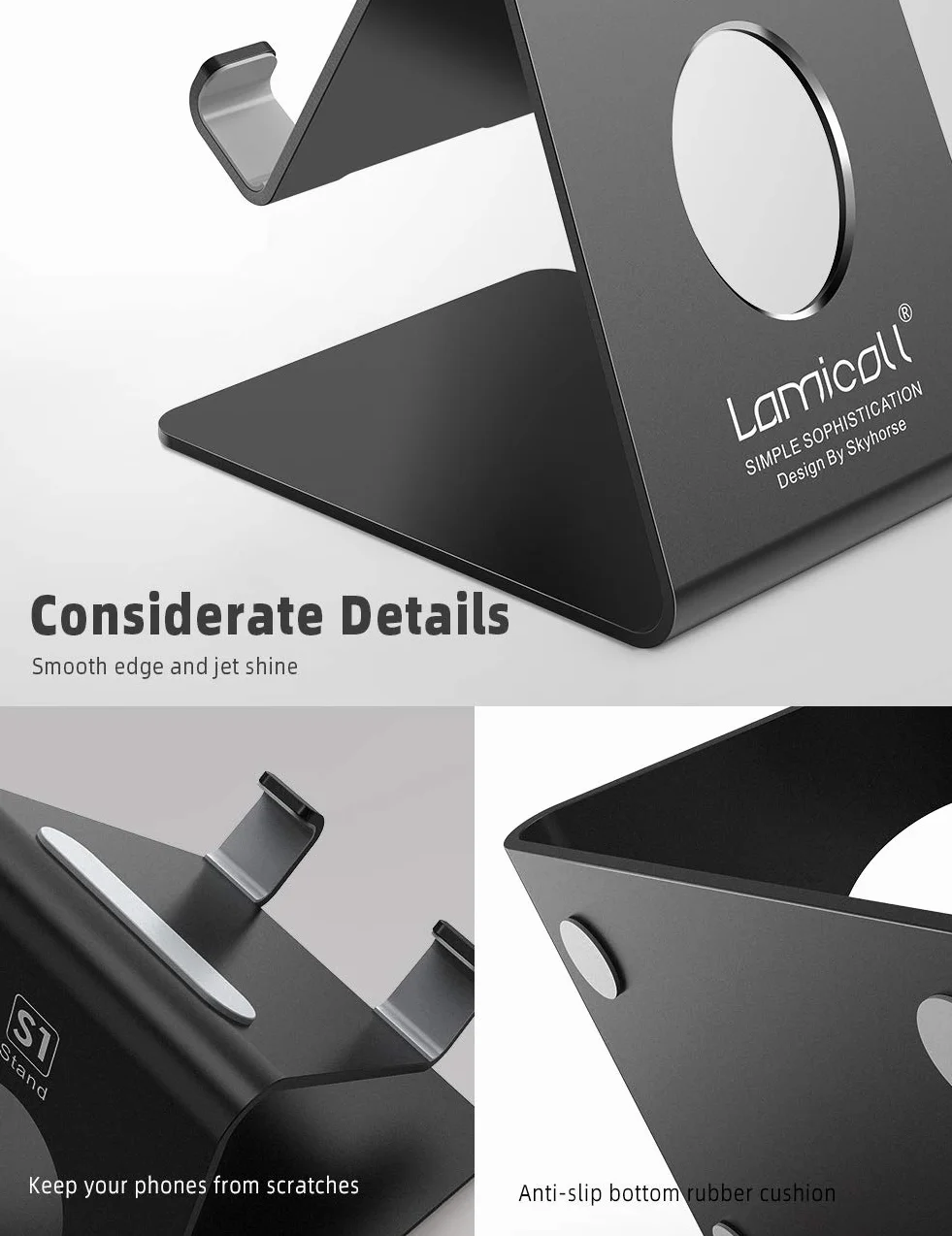 Lamicall stojak na telefon, uchwyt na telefon - Uniwersalny stojak, uchwyt na iPhone 12 Mini, 12 Pro Max, 11 Pro Xs Max X 8 7 6S Plus, HUAWEI, Samsung S10 S9 S8, inne smartfony - Czarny