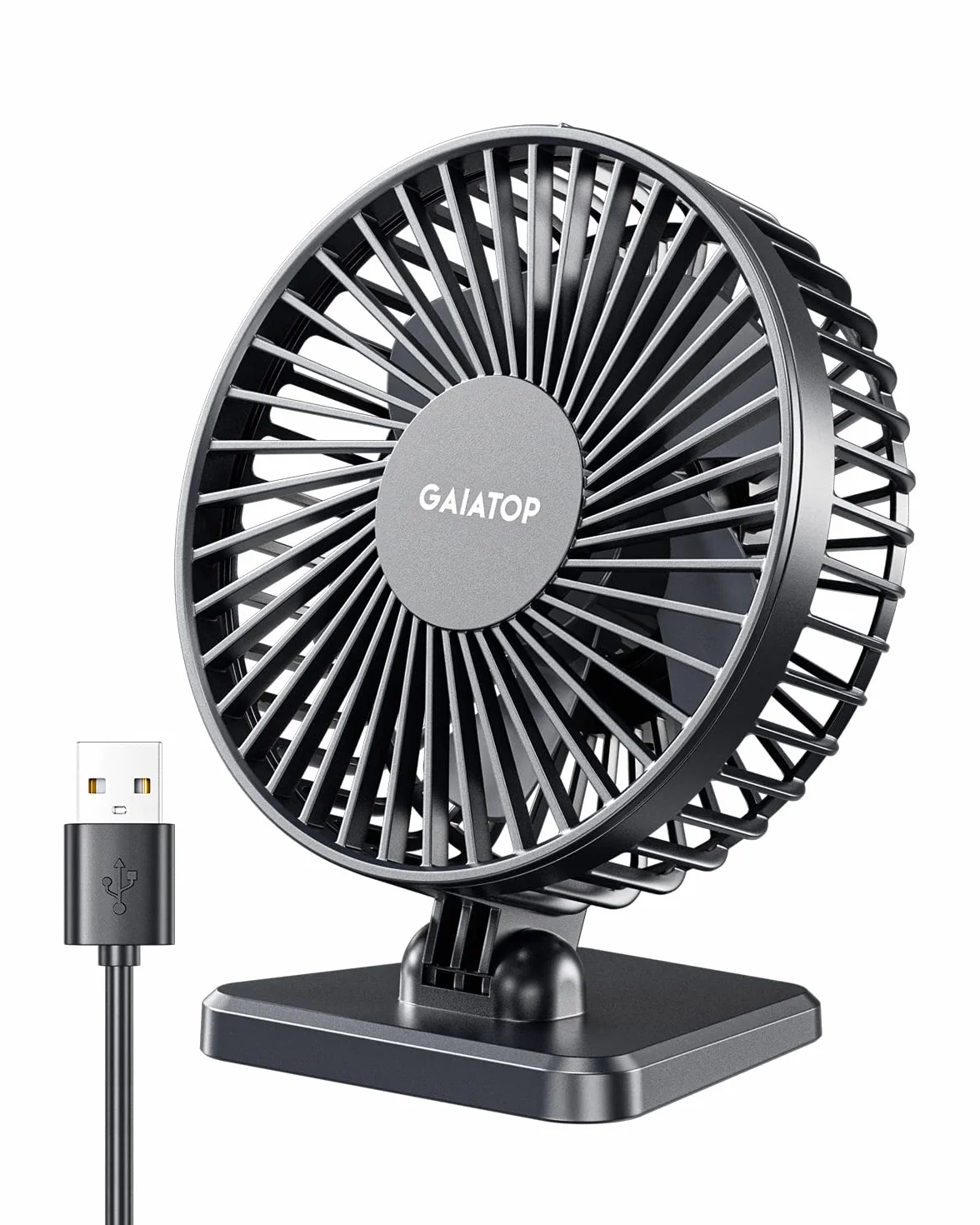 gaiatop Wentylator biurkowy USB, mały, ale wydajny, przenośny, cichy, 3 prędkości, wiatr, osobisty wentylator, regulowany mini wentylator stołowy dla lepszego chłodzenia, dom, biuro, samochód,