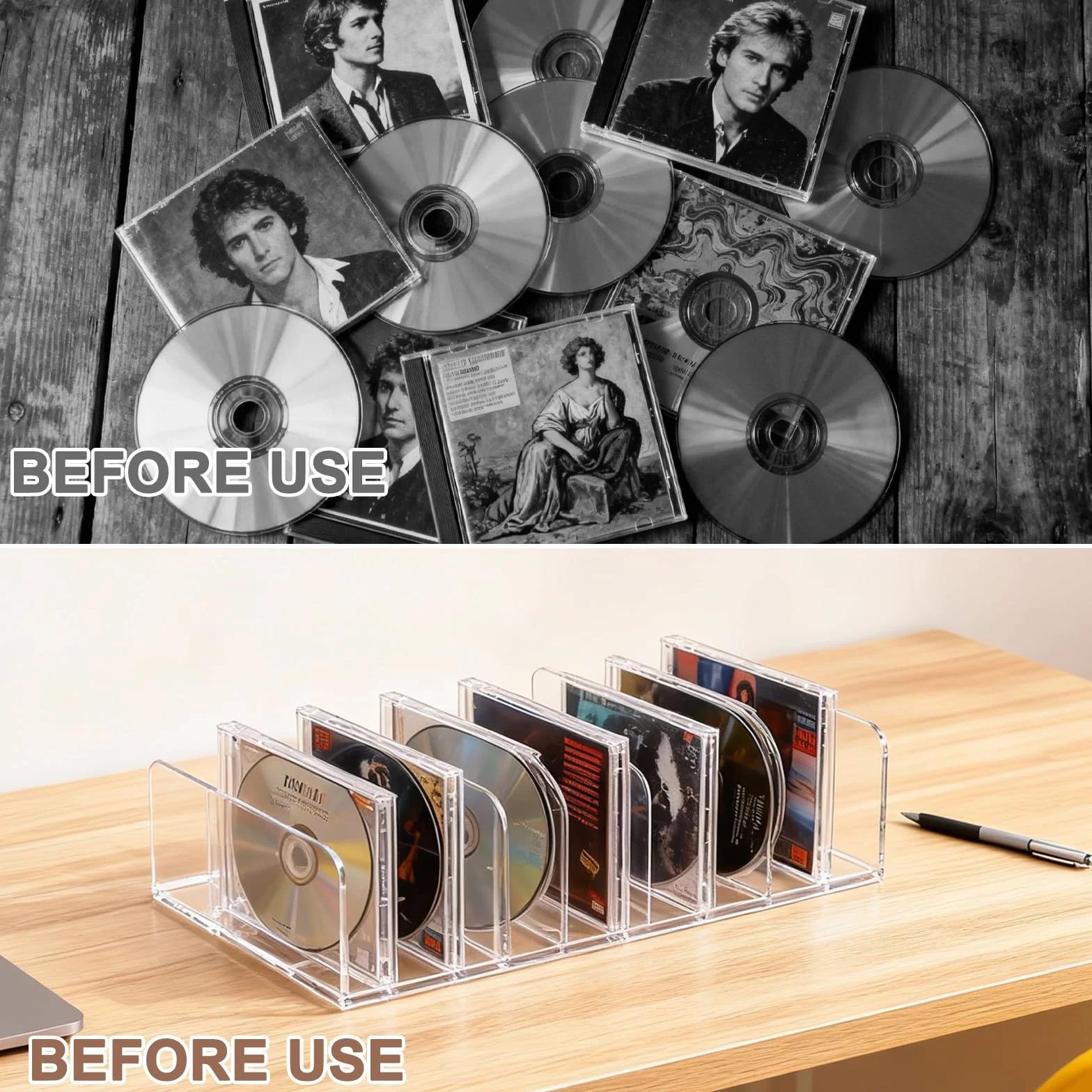 VOSSOT 2 Przezroczyste Uchwyty na Płyty CD z Akrylu, Regał do Przechowywania Płyt CD i DVD, Organizer na Toaletkę, Organizer na Kasety, Kasety do Gier, Książek, 17 × 12,5 × 4 cm