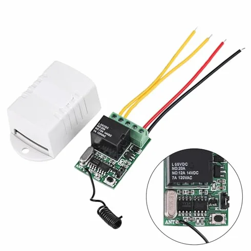 Przełącznik przekaźnikowy, przekaźnik bezprzewodowy Akozon pilot jednoprzyciskowy odbiornik nadajnik DC 4V 5V 6V 7,4V 9V 12V