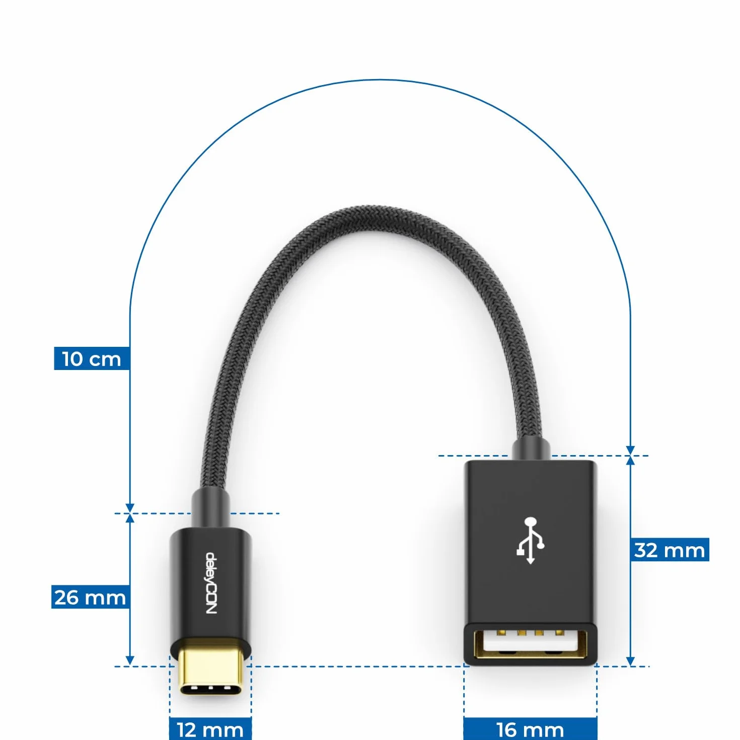 deleyCON 10cm Adapter OTG USB‑C na USB‑A (2 Szt.) - Wtyk USB‑C do Gniazda USB‑A - Kompatybilny z iPhone 17/Air/16 Pro Max/15 Max, iPad, MacBook Pro/Air, Galaxy S25/S24/S23/S22, PC i Komputerami