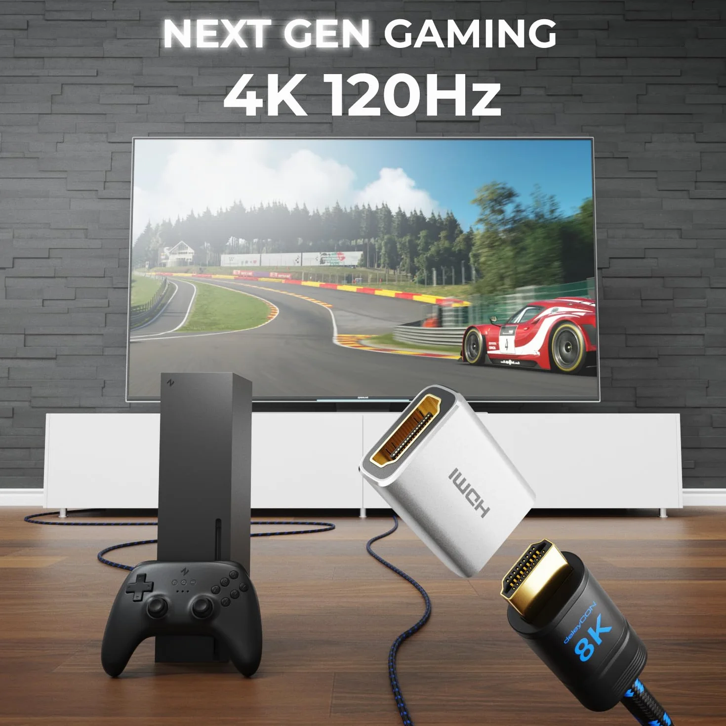 deleyCON 2 Szt. Złączka HDMI 2.1 8K (48G, Ultra High Speed) - Adapter 8K@60Hz, 4K@120Hz, 2K@144Hz/165Hz, EARC, HDCP 2.3/2.2, DTS:X - do HDR Dolby Atmos, TV, PS5, Xbox, Soundbara, Monitora - Srebrny