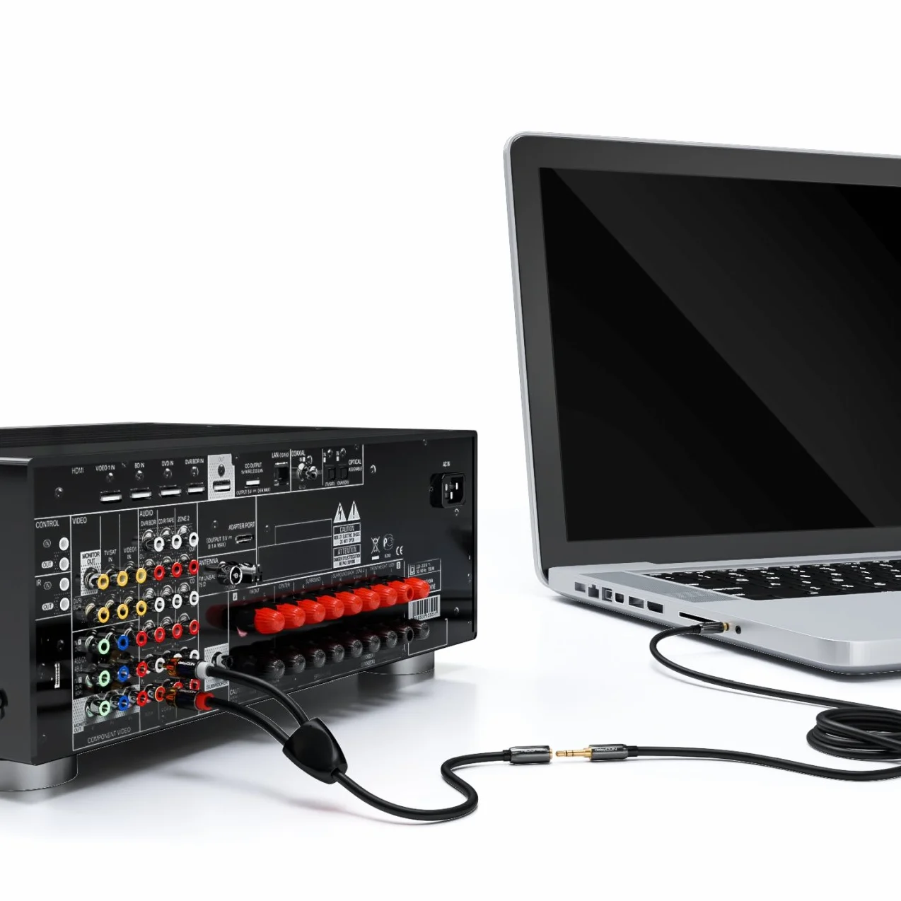 deleyCON 20cm Krótki Kabel Audio Stereo - Gniazdo Jack 3,5mm do 2x Wtyk RCA Cinch - Metalowy - Adapter do Laptopa Tabletu Smartfona TV DVD Sound Box - Czarny